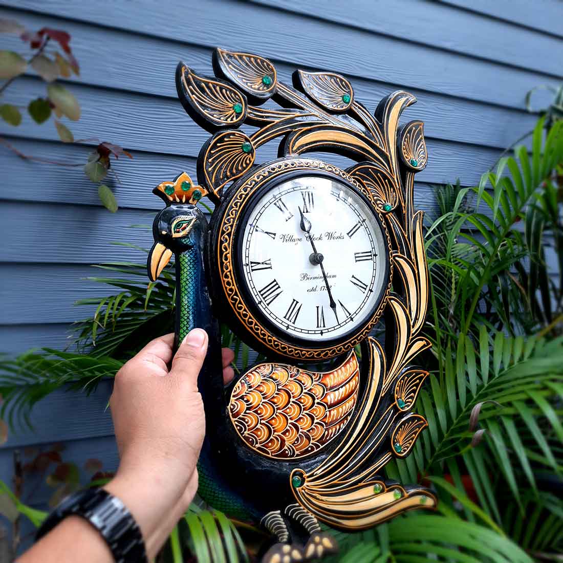 Peacock Wall Clock - Wood Wall Clock - For Living Room - 18 Inch- Apkamart