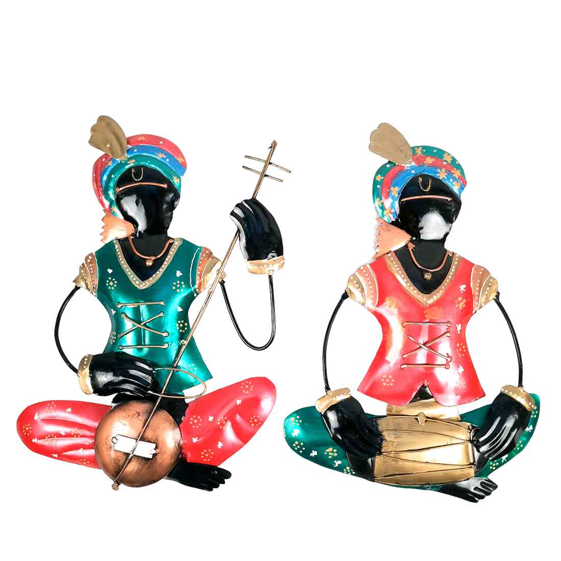 Metal Krishna Musician Wall Hanging| Wall Art Decor for Home & Office - 12 Inch (Set of 2)-Apkamart