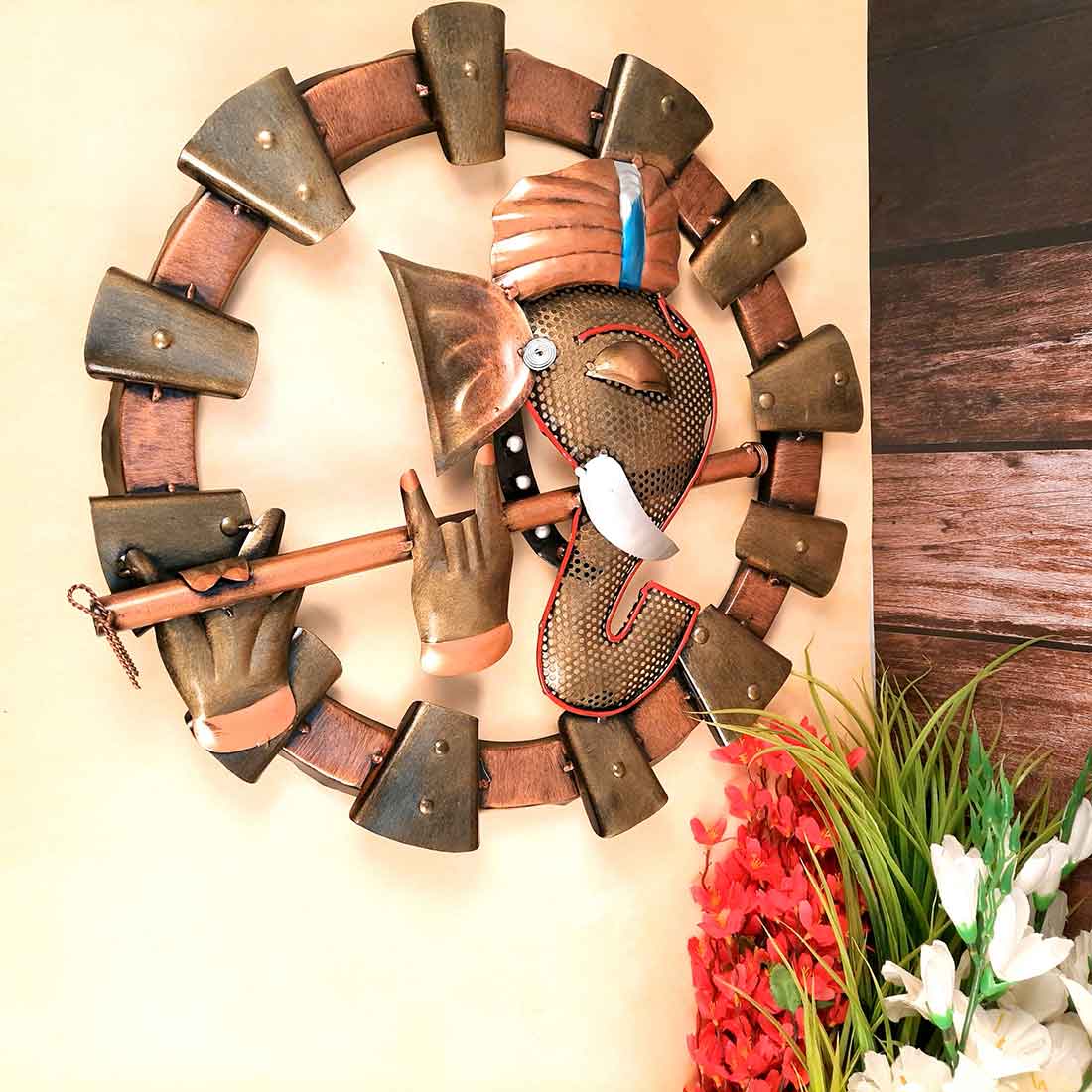 Metal Wall Art - Ganesh Wall Hanging - 19 Inches-Apkamart
