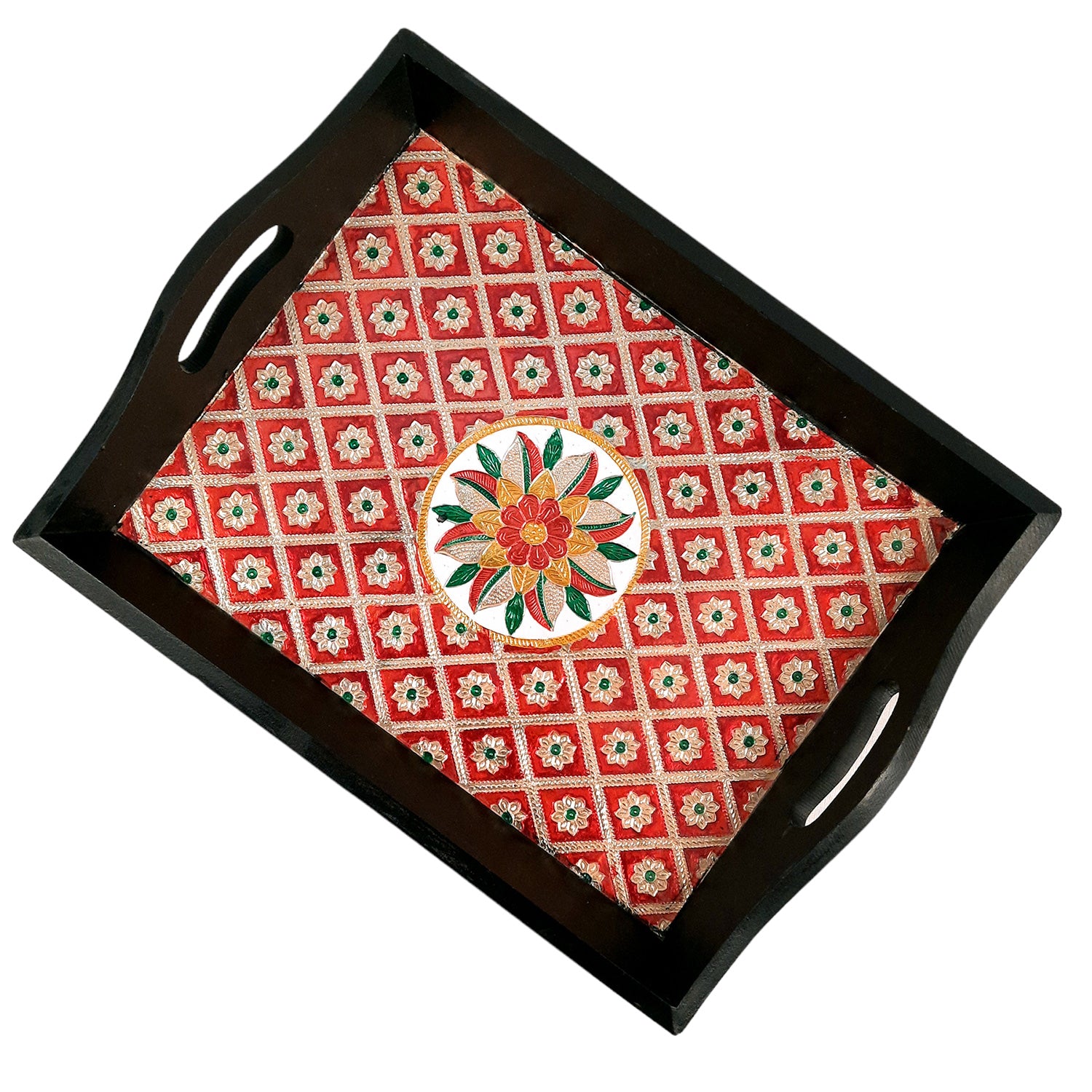 Wood with Meenakari Tray- For Serving & Table Decor-Apkamart