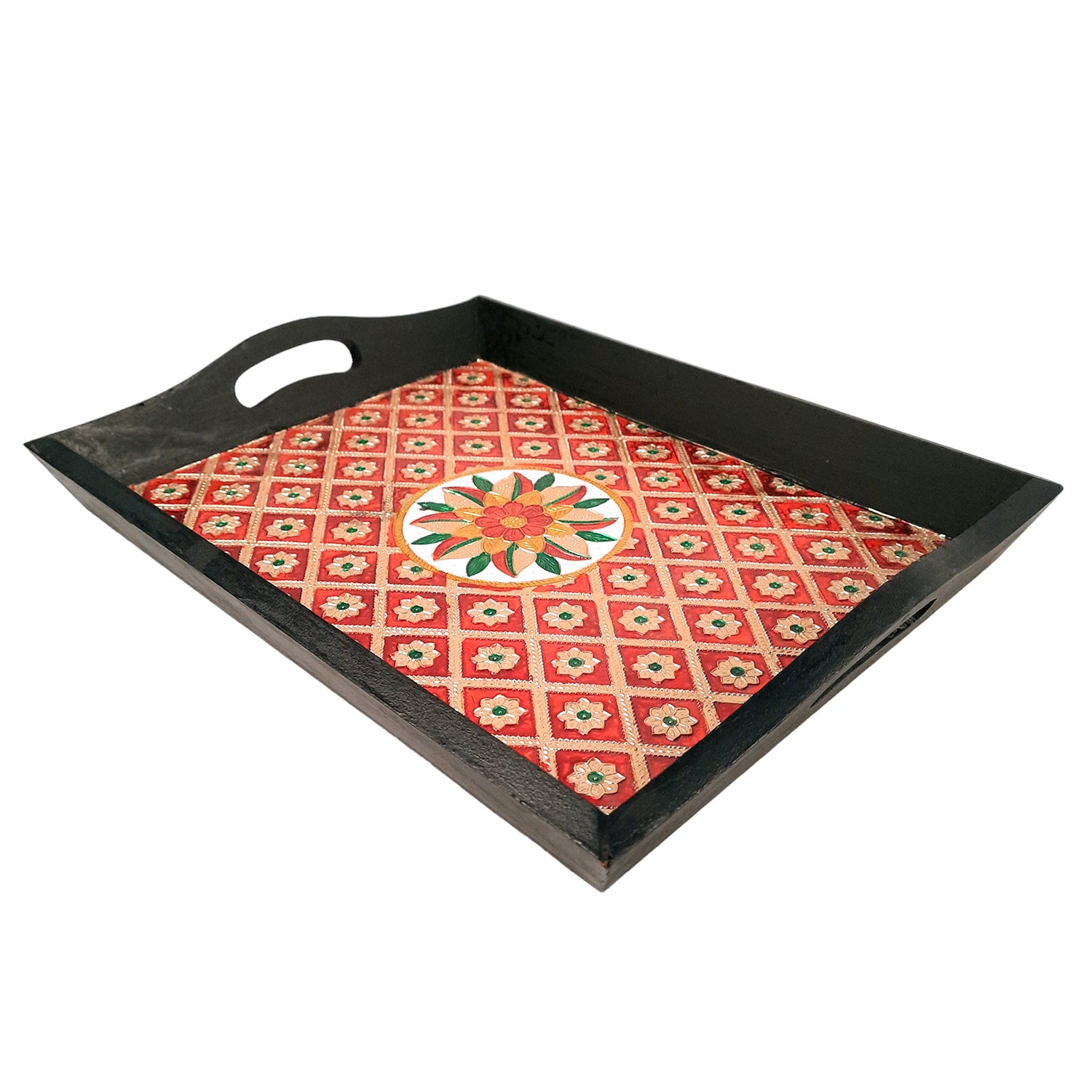 Wood with Meenakari Tray- For Serving & Table Decor-Apkamart