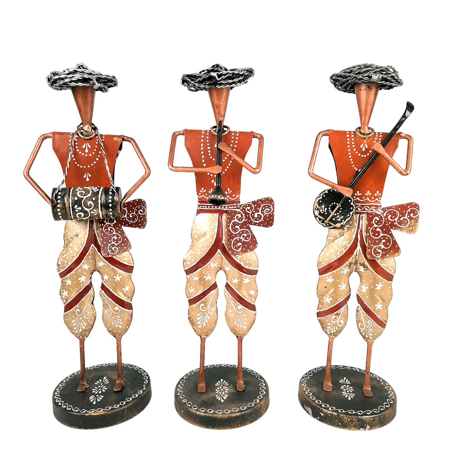 Musician Figurines - Musician Playing Dholak, Sitar & Shehnai - 14 Inch -Set of 3-Apkamart #style_Pack of 3