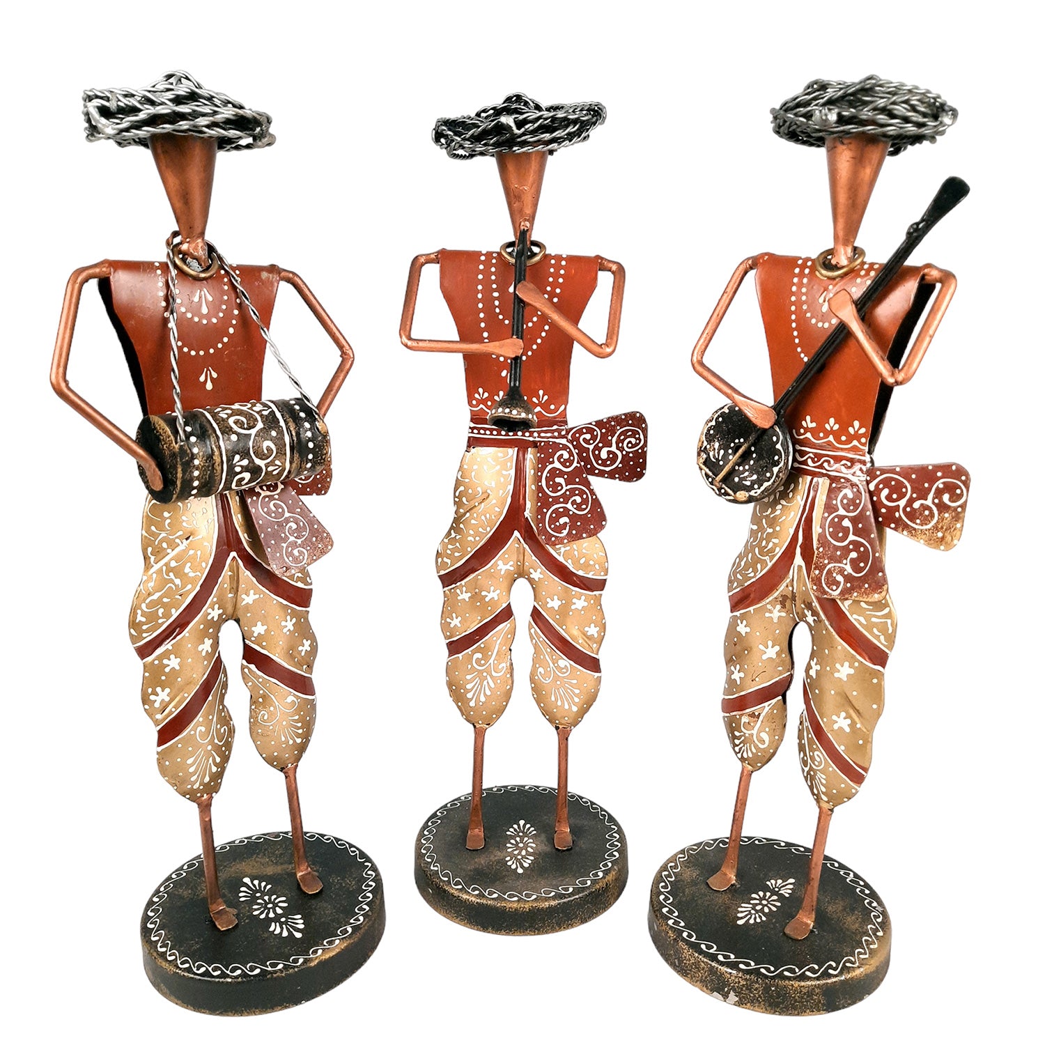 Musician Figurines - Musician Playing Dholak, Sitar & Shehnai - 14 Inch -Set of 3-Apkamart #style_Pack of 3