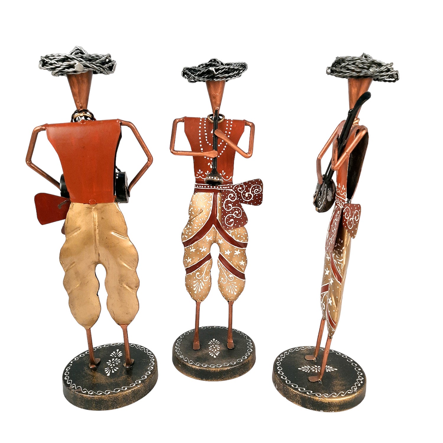 Musician Figurines - Musician Playing Dholak, Sitar & Shehnai - 14 Inch -Set of 3-Apkamart #style_Pack of 3