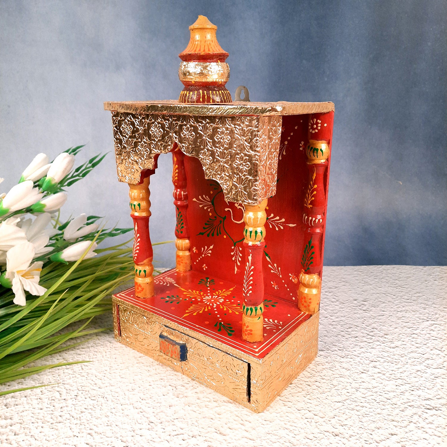 Pooja Temple - Wall Mounted Pooja with Shelf - 15 inch - ApkaMart #Style_Style 2