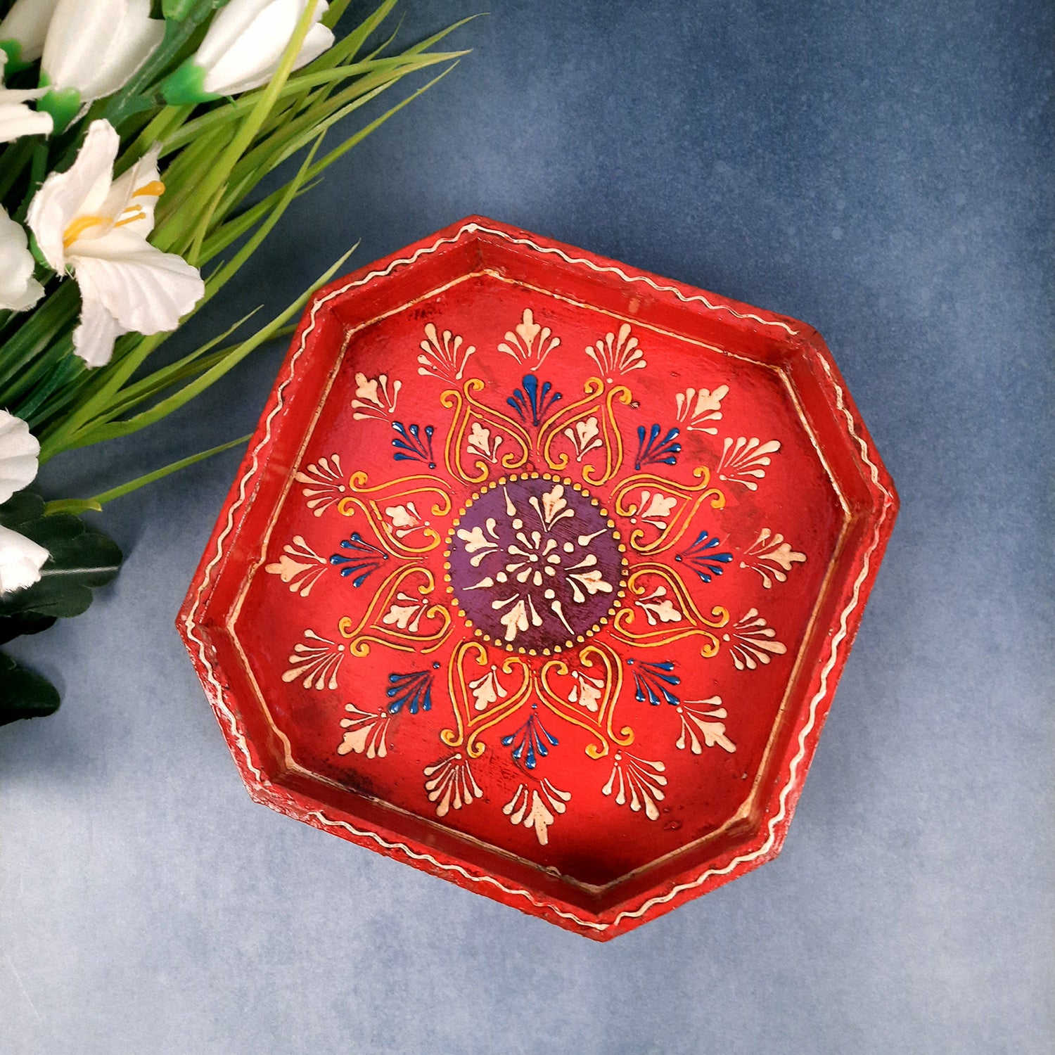 Red Hexagonal Serving Tray - 4 Inch-Apkamart