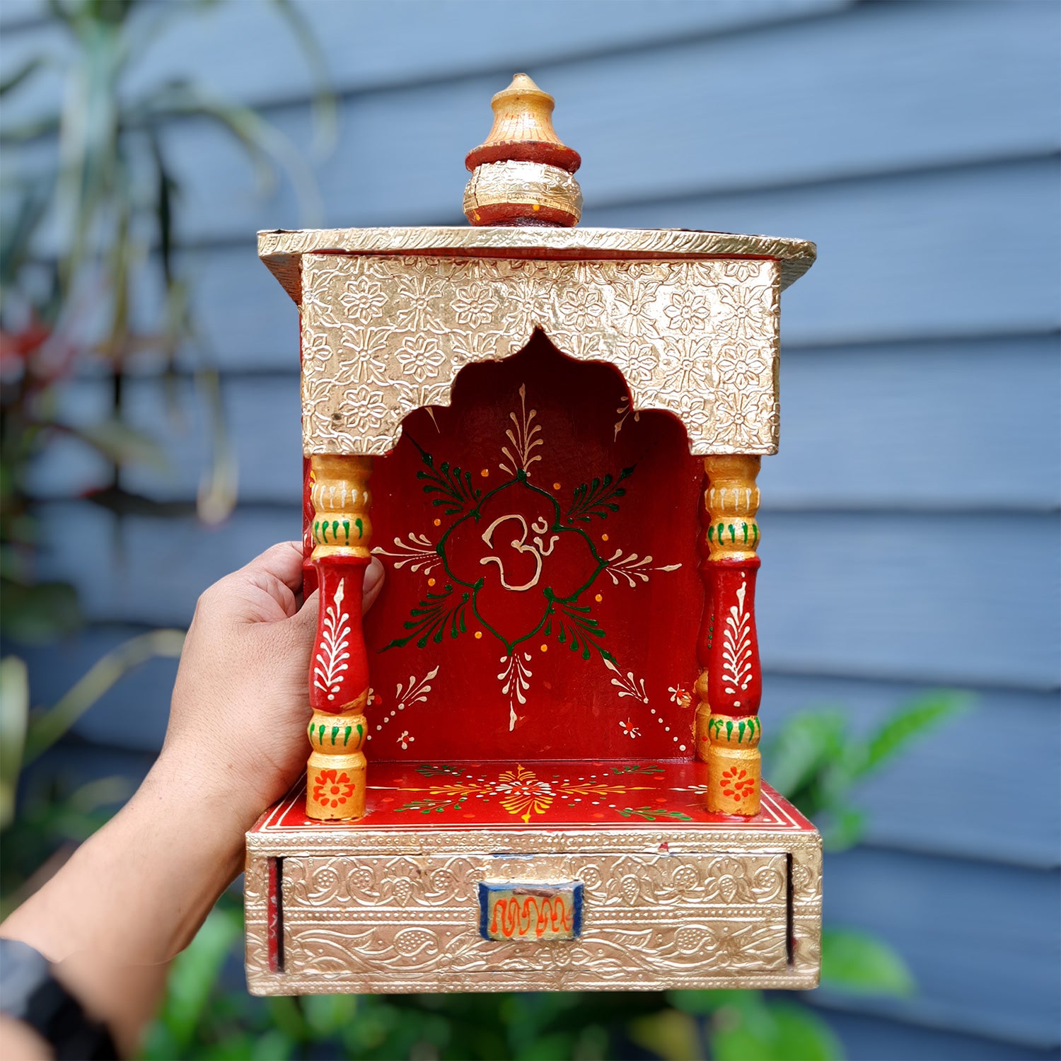 Pooja Temple - Wall Mounted Pooja with Shelf - 15 inch - ApkaMart #Style_Style 2