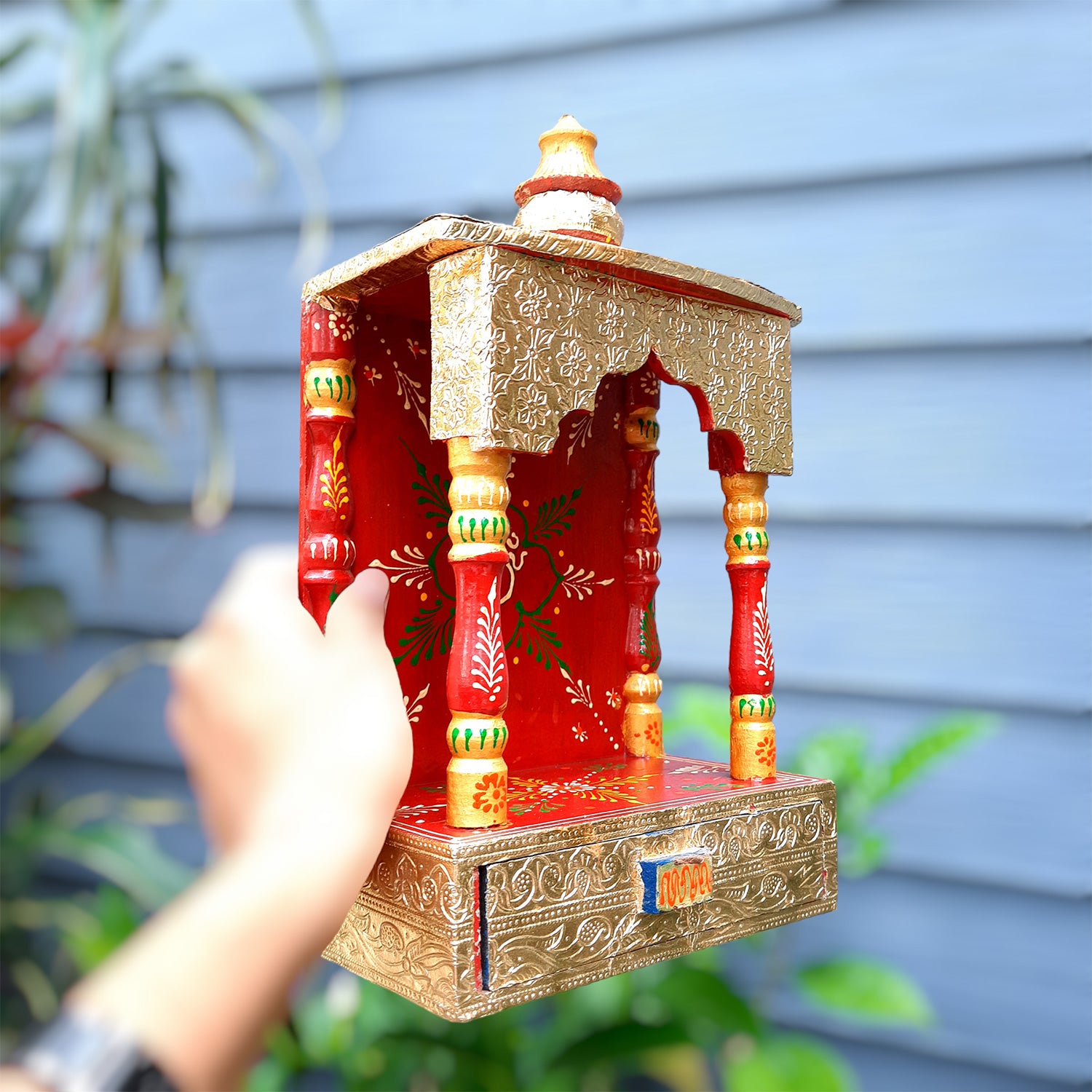 Pooja Temple - Wall Mounted Pooja with Shelf - 15 inch - ApkaMart #Style_Style 2