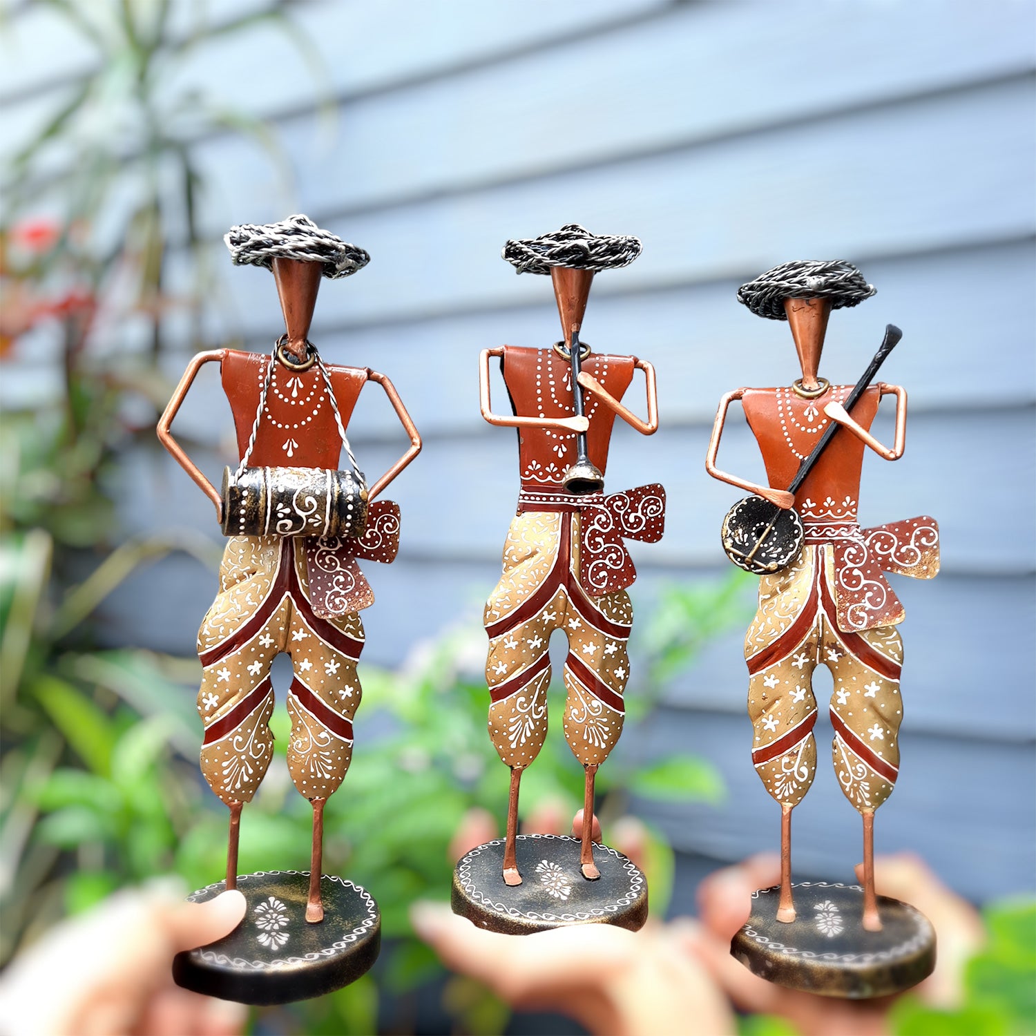 Musician Figurines - Musician Playing Dholak, Sitar & Shehnai - 14 Inch -Set of 3-Apkamart #style_Pack of 3