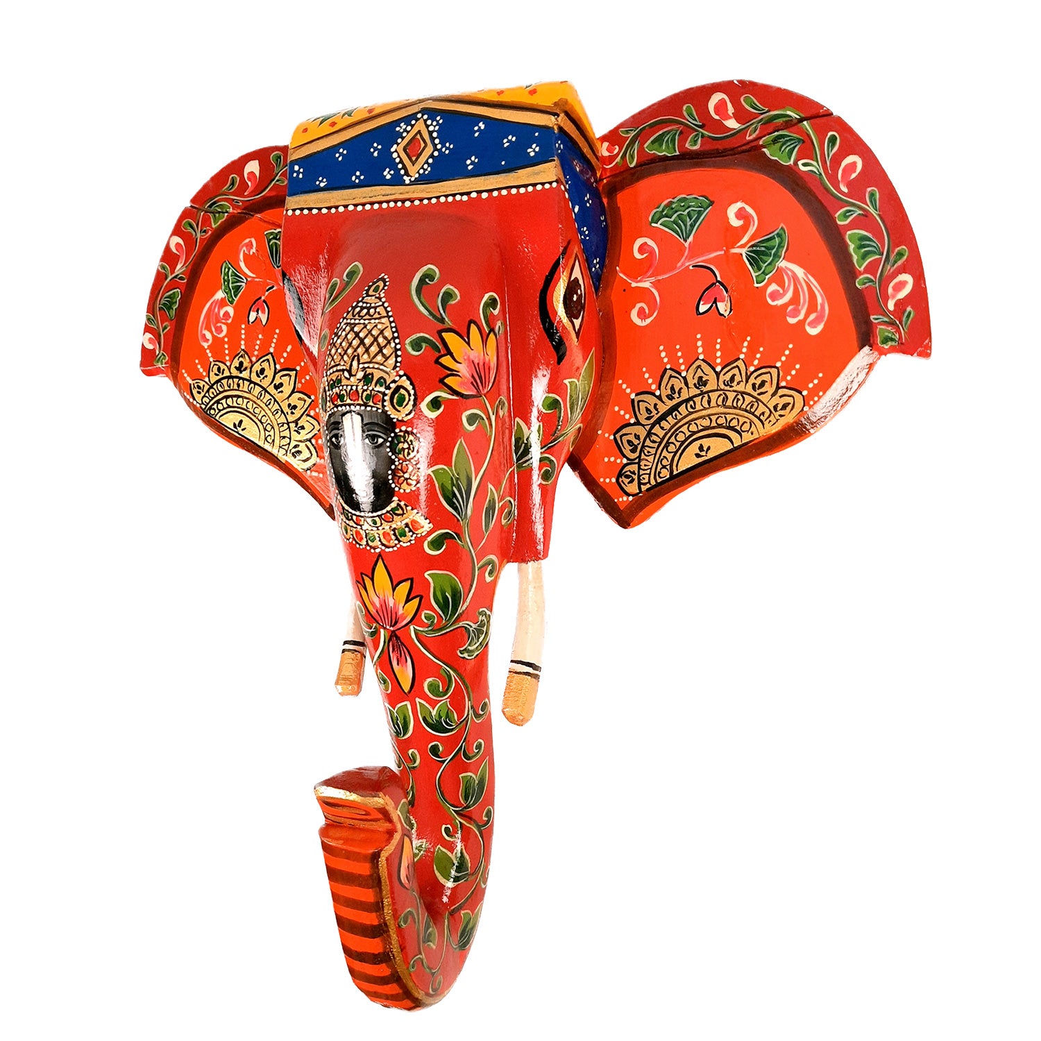 Elephant Head Wall Decor | Wooden Elephant Head with Balaji Wall Hanging - For Home, Wall Decor & Gifts - 14 Inch Inch-Apkamart #Color_Red