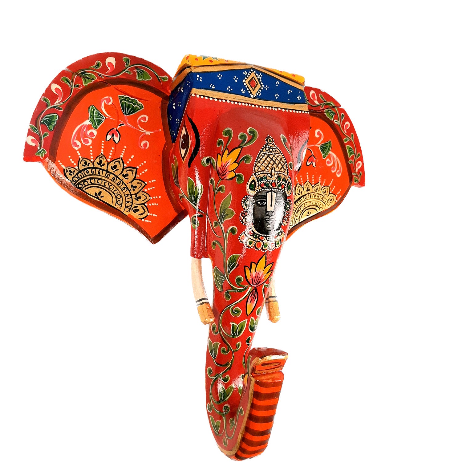 Elephant Head Wall Decor | Wooden Elephant Head with Balaji Wall Hanging - For Home, Wall Decor & Gifts - 14 Inch Inch-Apkamart #Color_Red