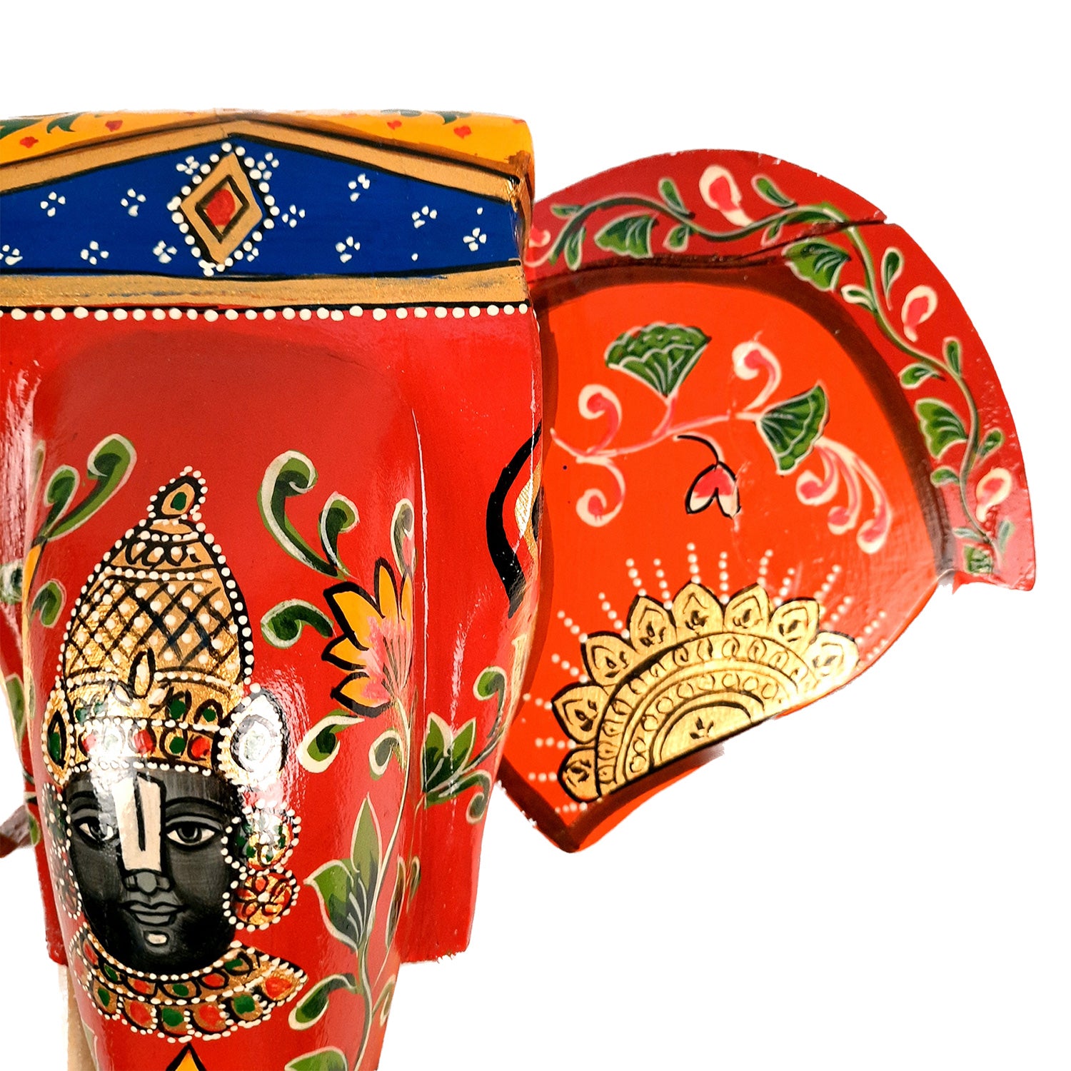 Elephant Head Wall Decor | Wooden Elephant Head with Balaji Wall Hanging - For Home, Wall Decor & Gifts - 14 Inch Inch-Apkamart #Color_Red