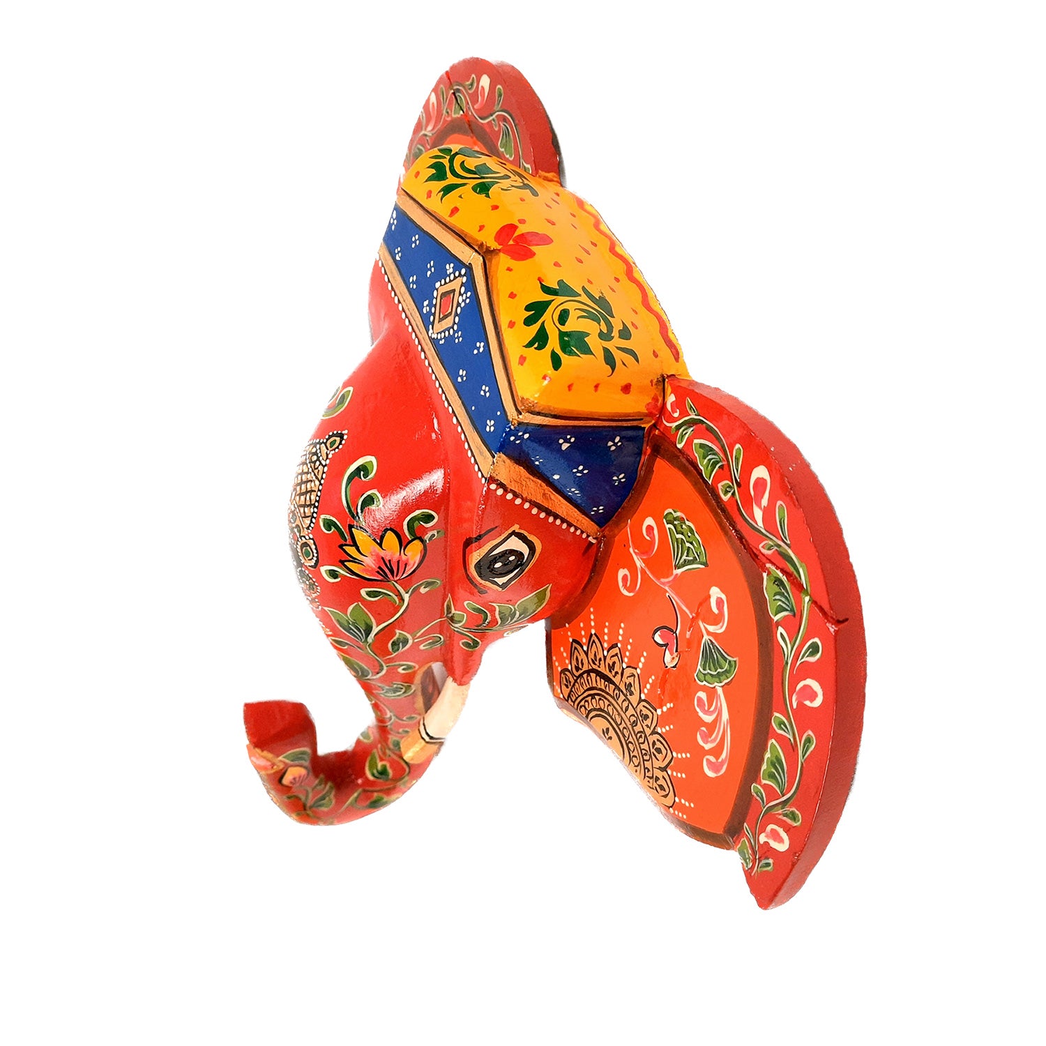 Elephant Head Wall Decor | Wooden Elephant Head with Balaji Wall Hanging - For Home, Wall Decor & Gifts - 14 Inch Inch-Apkamart #Color_Red