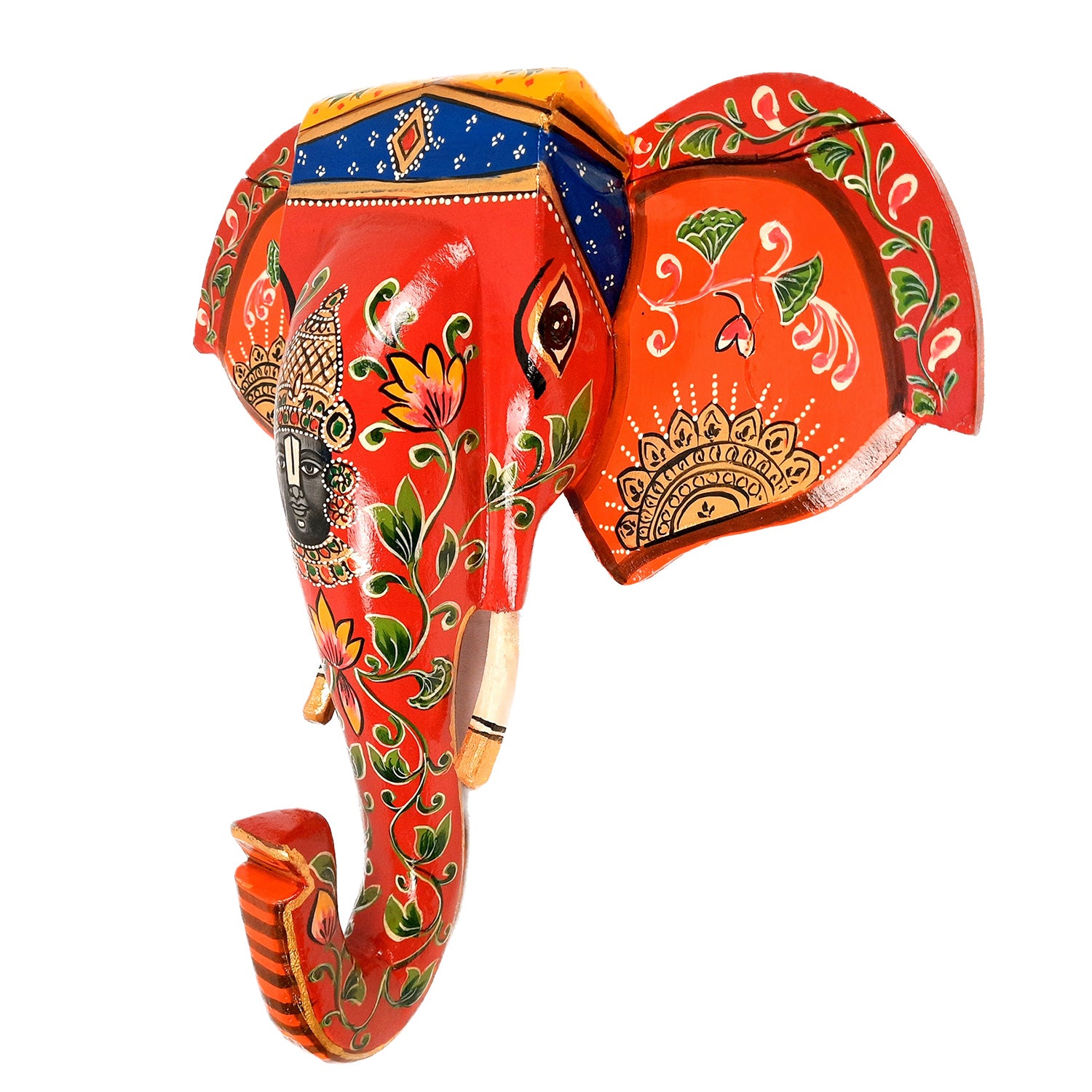 Elephant Head Wall Decor | Wooden Elephant Head with Balaji Wall Hanging - For Home, Wall Decor & Gifts - 14 Inch Inch-Apkamart #Color_Red
