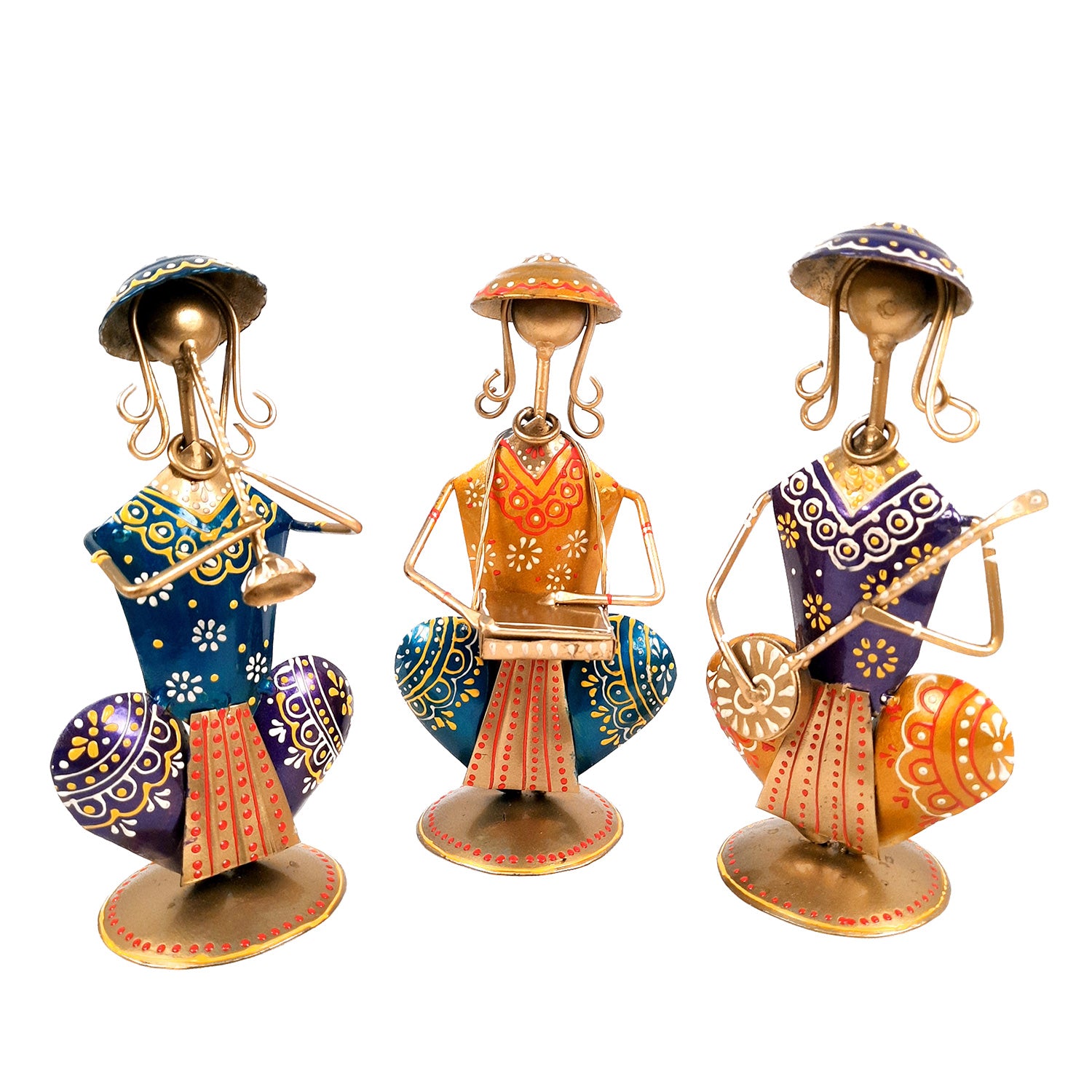 Decorative Musician-Human Figurines Table Decor - 9 Inch (Set of 3)-Apkamart #color_Golden