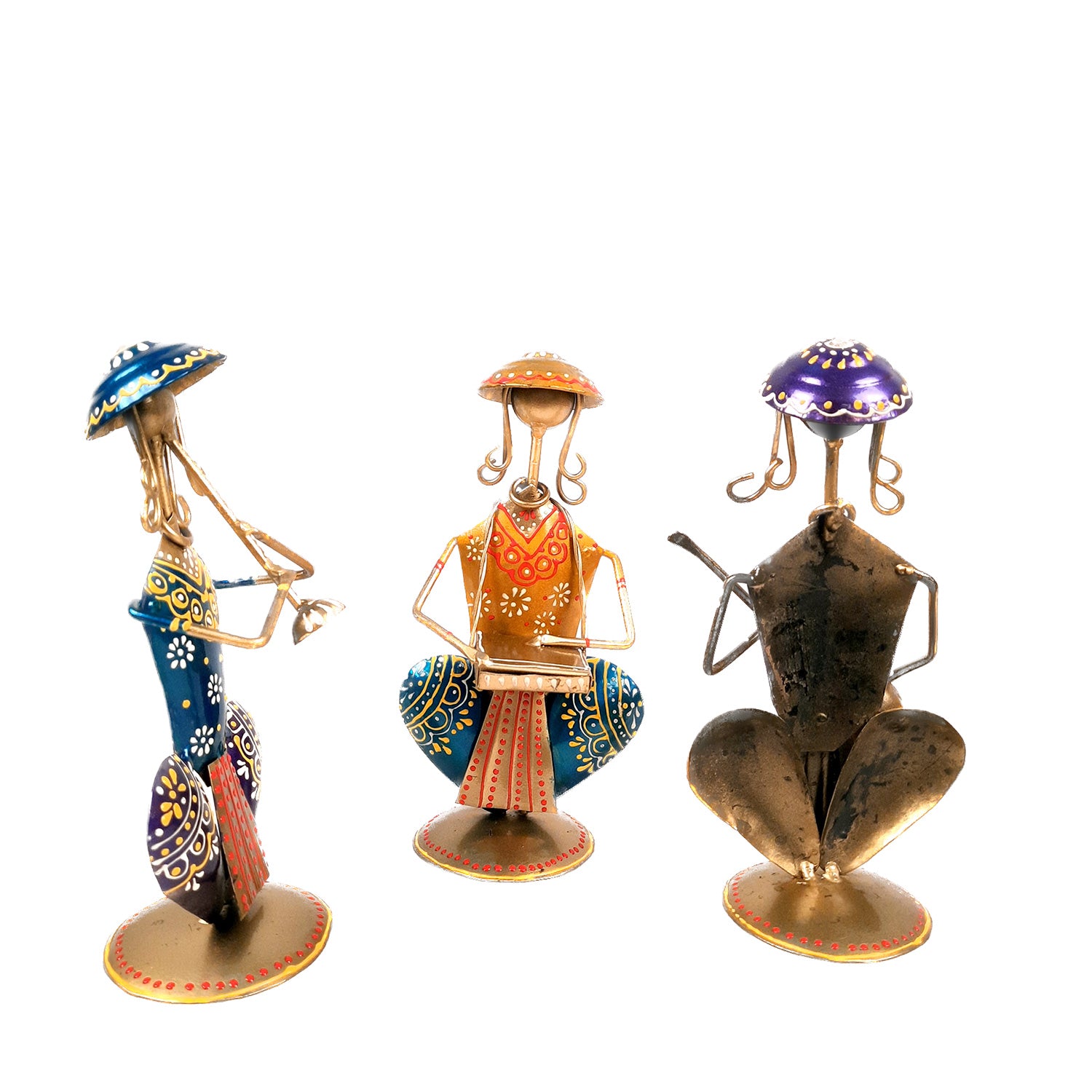 Decorative Musician-Human Figurines Table Decor - 9 Inch (Set of 3)-Apkamart #color_Golden