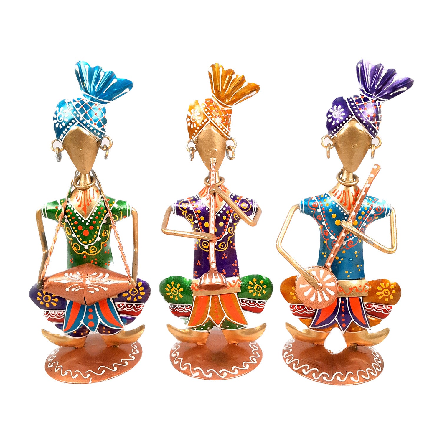 Pagdi Musician Human Figurines Showpiece - for Side Table Decoration - 8 inch-Apkamart #color_Golden