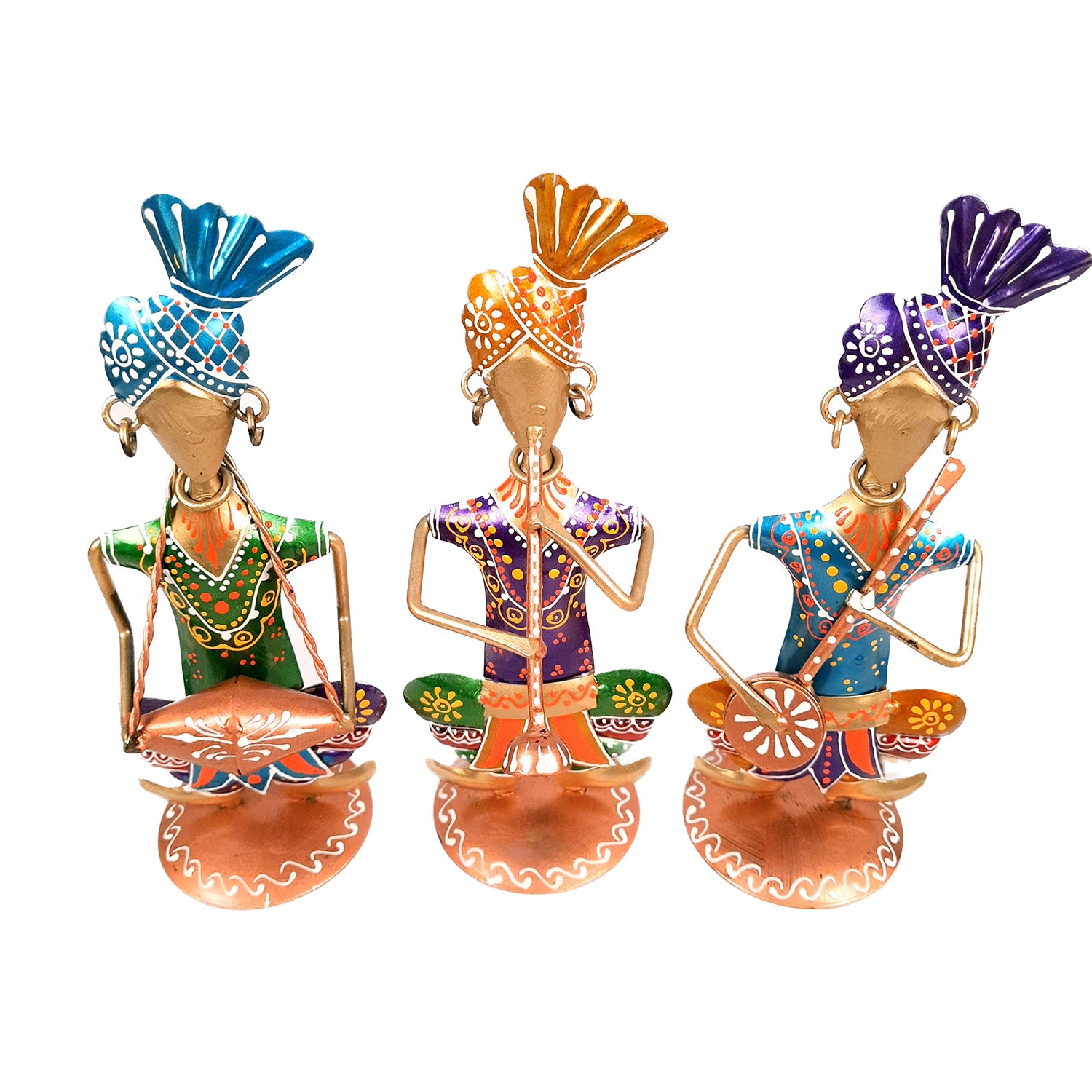 Pagdi Musician Human Figurines Showpiece - for Side Table Decoration - 8 inch-Apkamart #color_Golden