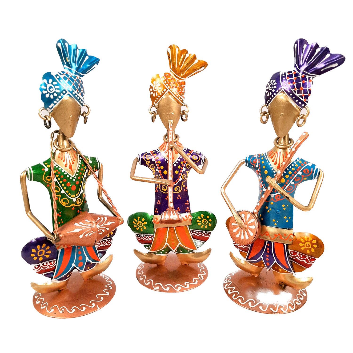 Pagdi Musician Human Figurines Showpiece - for Side Table Decoration - 8 inch-Apkamart #color_Golden