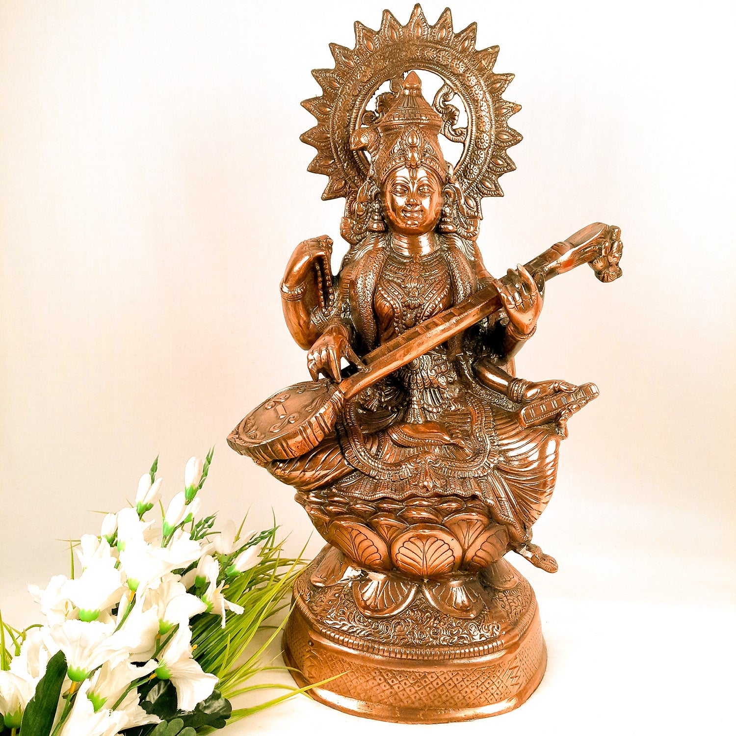 Saraswati Ji Statue | Goddess Sarasvati Idol- for Home, Puja, Temple, Office, Religious Decor & Gifts - Apkamart