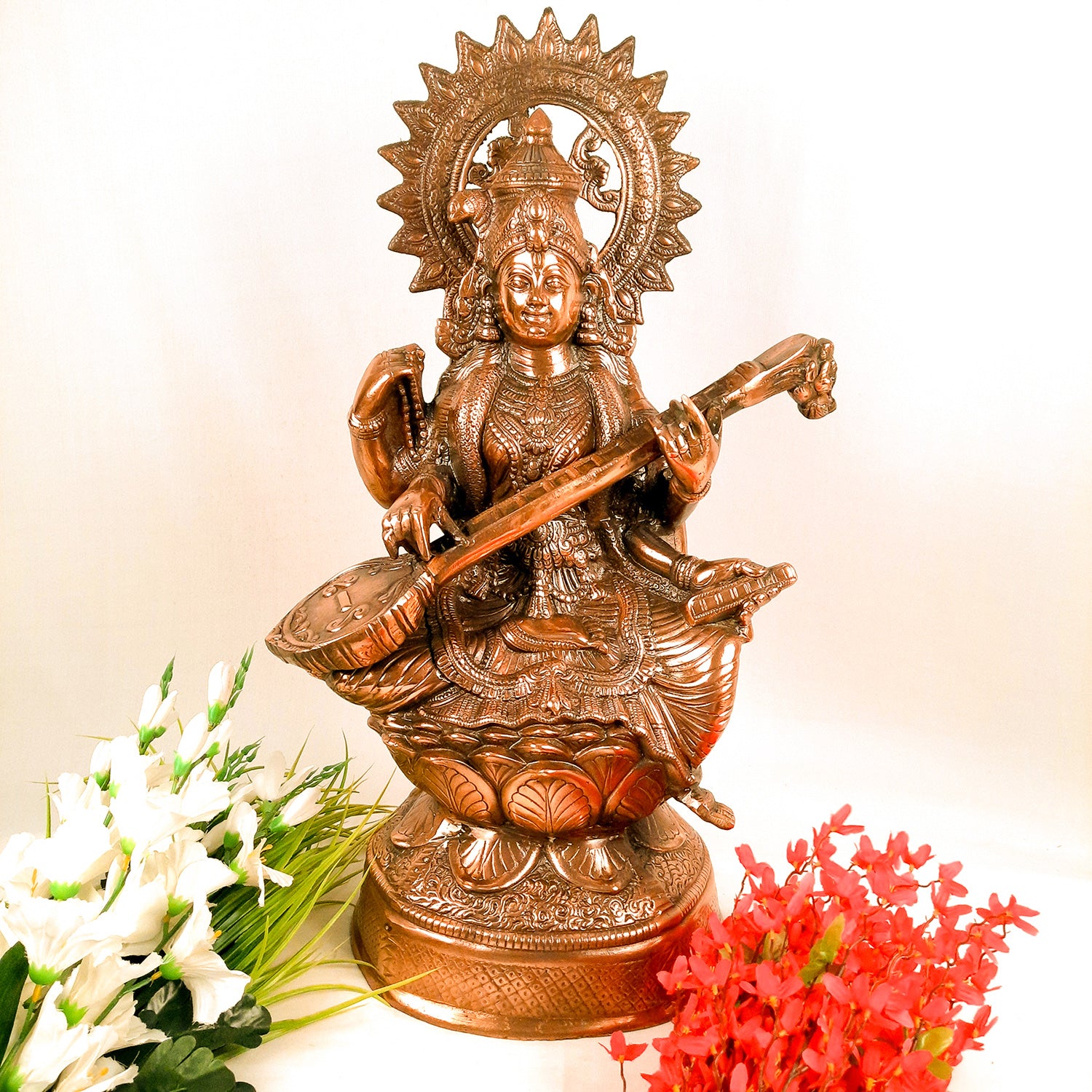 Saraswati Ji Statue | Goddess Sarasvati Idol- for Home, Puja, Temple, Office, Religious Decor & Gifts - Apkamart