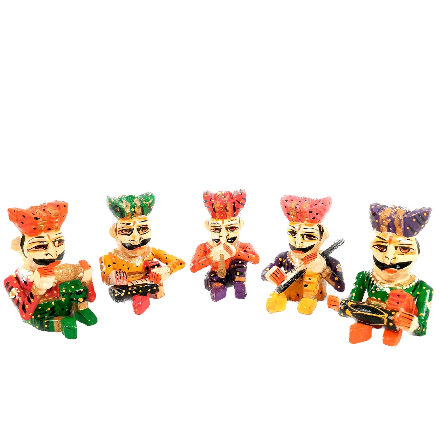 Rajasthani Musician Showpiece | Babla Musicians - For Table & Home Decor - 4 Inch -Set of 5 - Apkamart