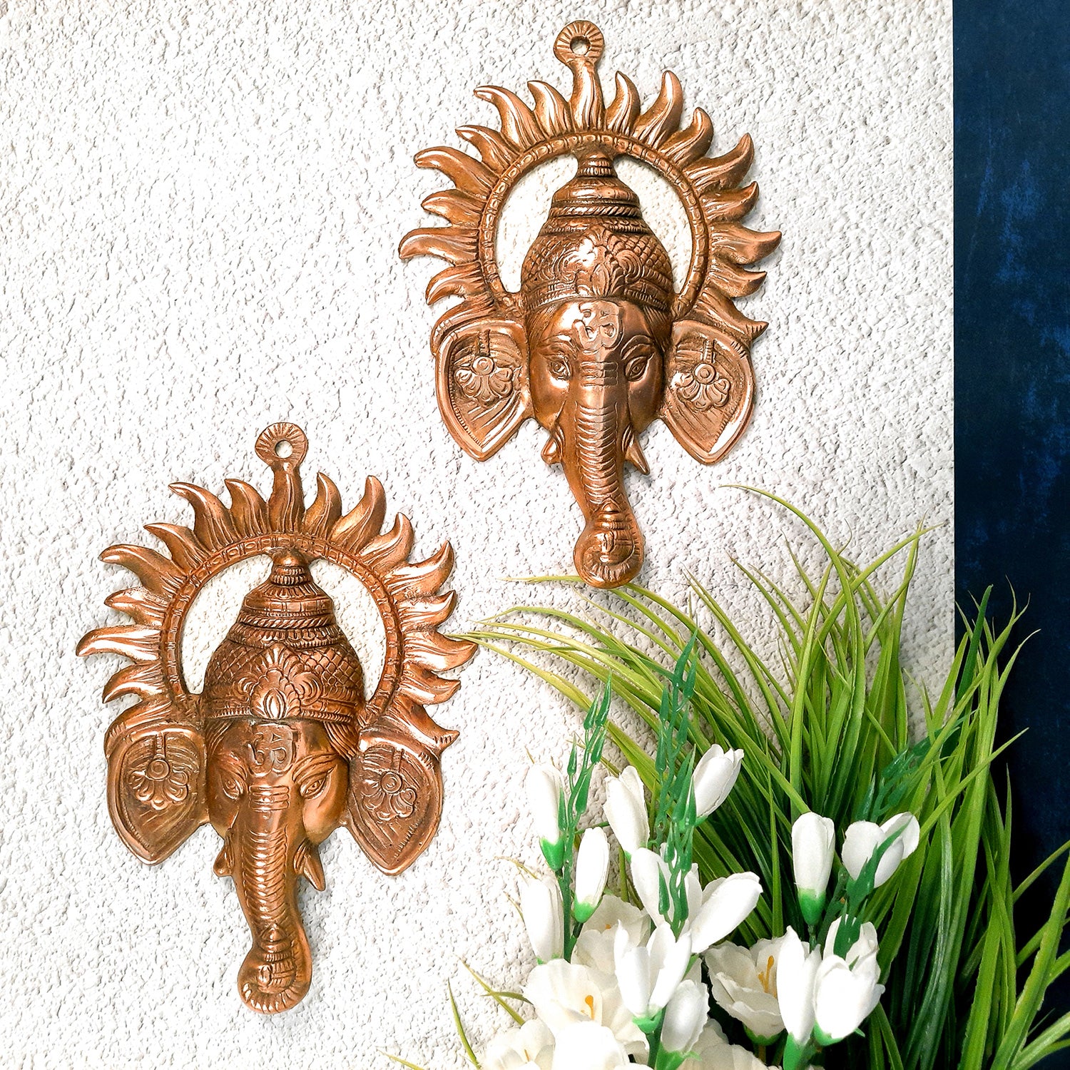 Ganeshji Face Wall Hanging - Living Room Decor - 12 Inch - Apkamart #Style_pack of 2