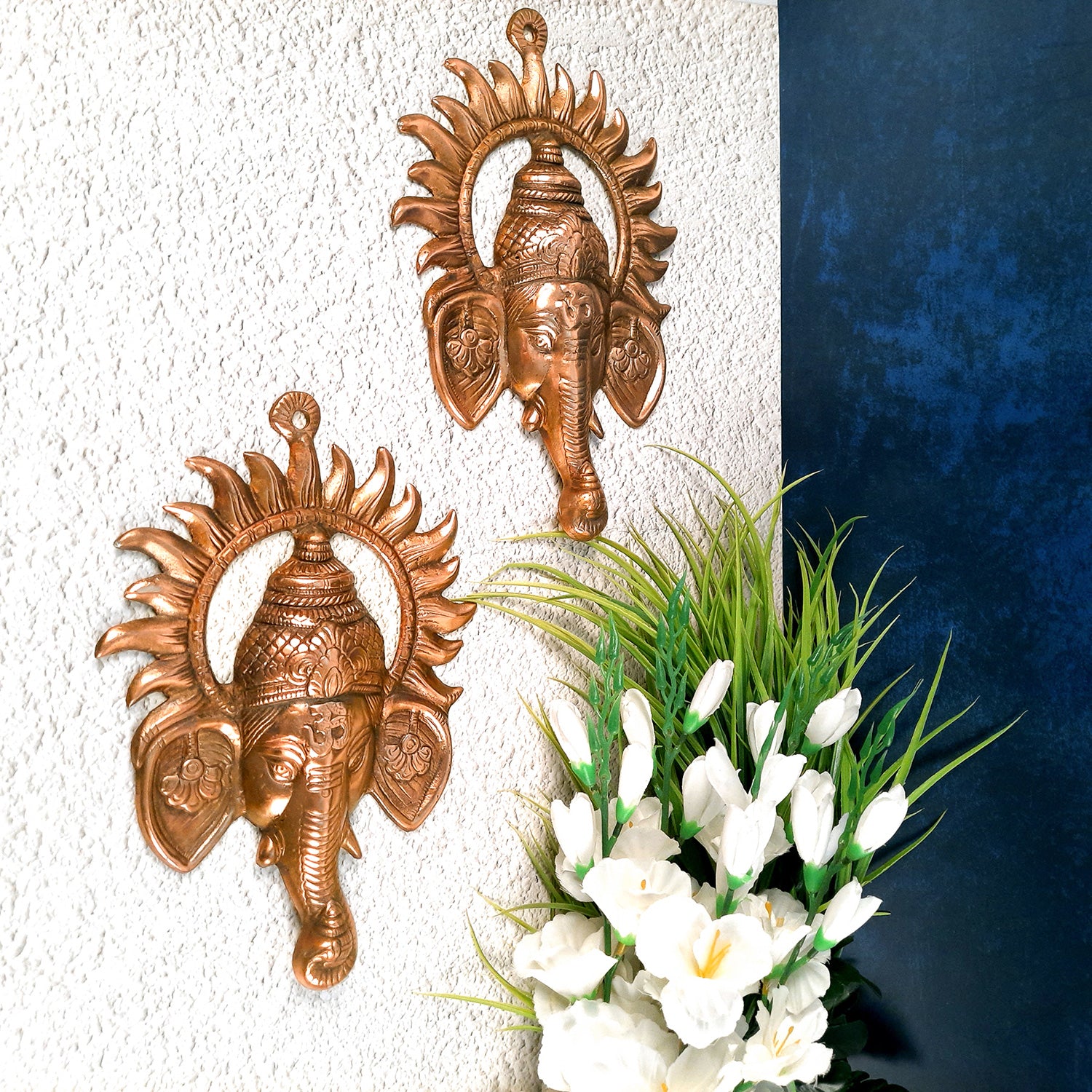 Ganeshji Face Wall Hanging - Living Room Decor - 12 Inch - Apkamart #Style_pack of 2