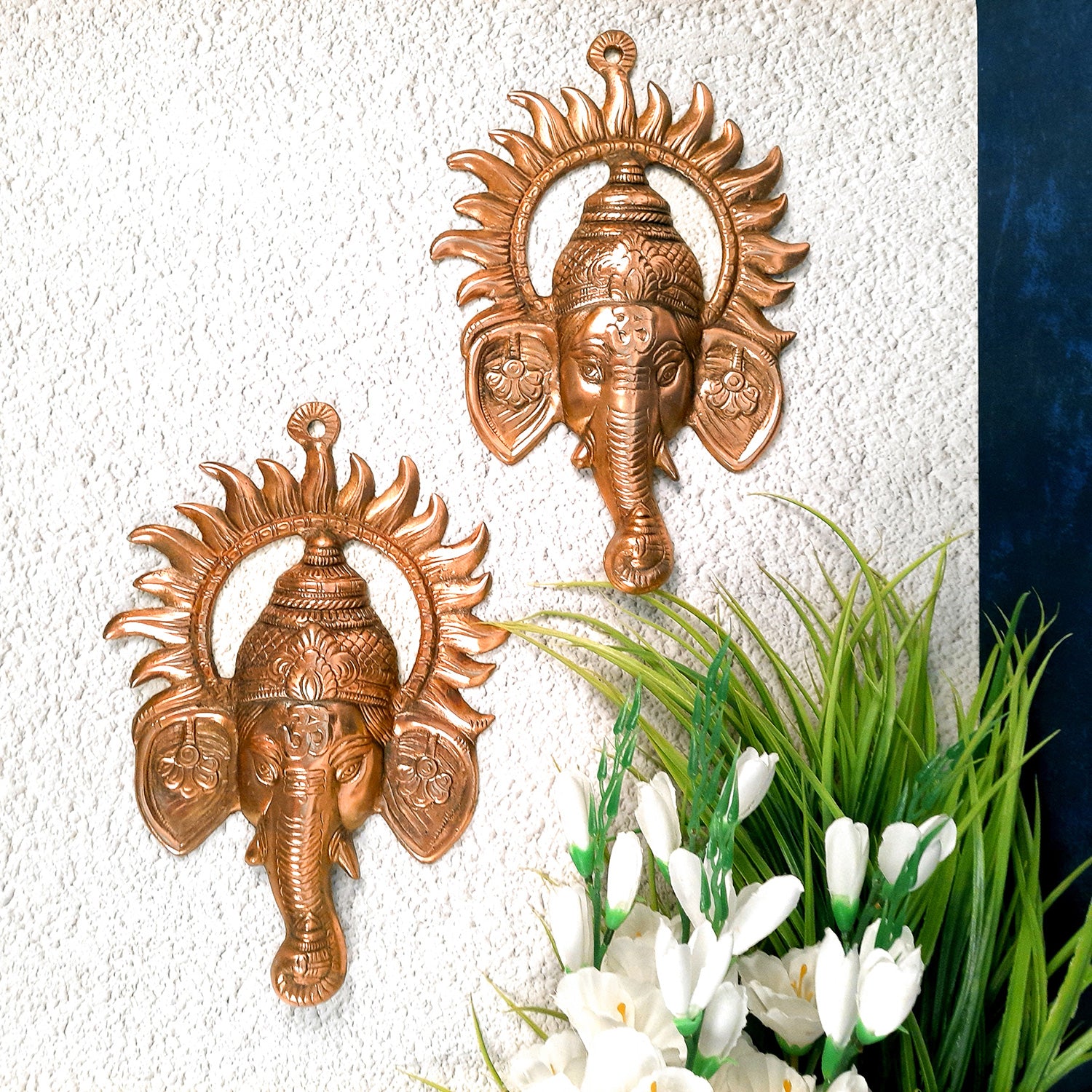Ganeshji Face Wall Hanging - Living Room Decor - 12 Inch - Apkamart #Style_pack of 2