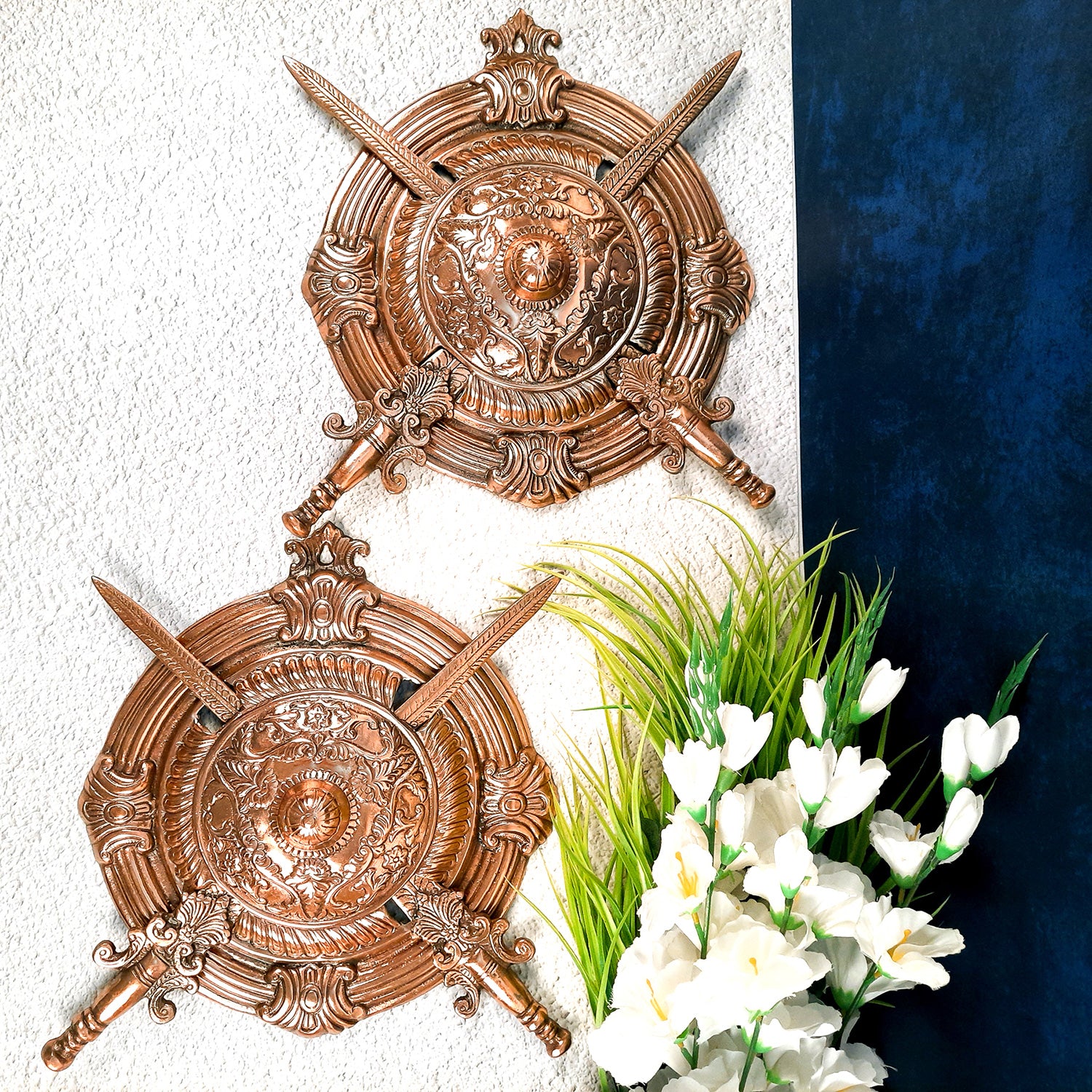 Samurai Dhal Talvar Set | Sword & Shield Wall Hanging - For Home & Wall Decor - 14 Inch - Apkamart