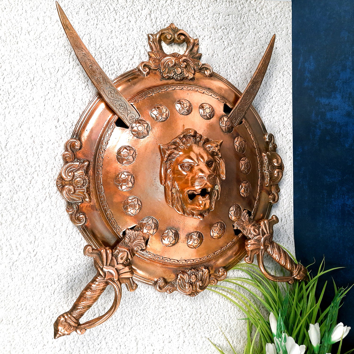 Dhal Talwar Wall Hanging - Lion Design - For Home & Wall Decor, Living Room Decoration - Apkamart