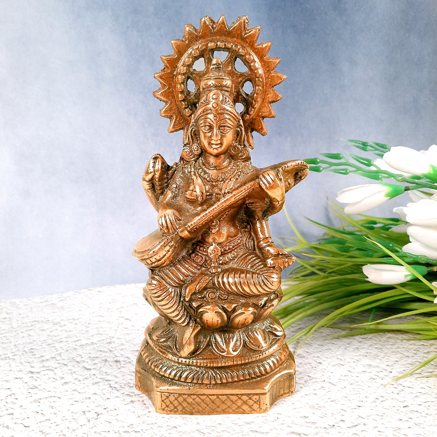 Goddess Saraswati Statue - For Home, Temple, School & Office Decor - 10 inch - apkamart