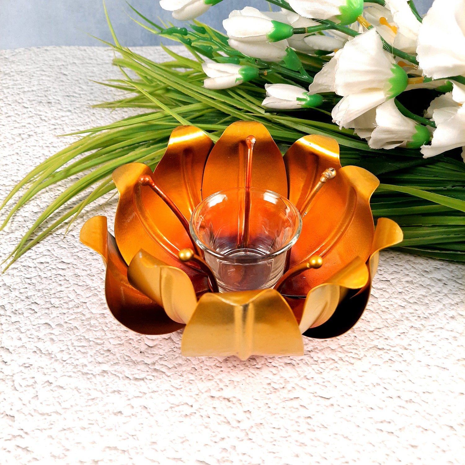 Decorative Lotus T Light Candle Holder- 4 inch-Apkamart