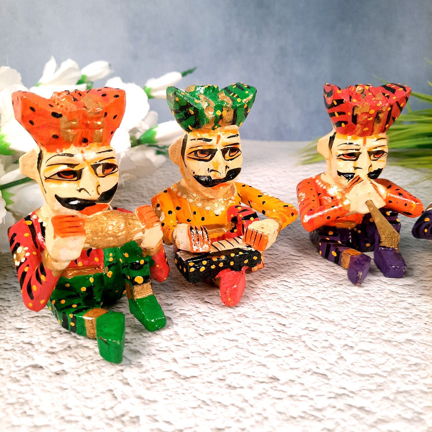 Rajasthani Musician Showpiece | Babla Musicians - For Table & Home Decor - 4 Inch -Set of 5 - Apkamart