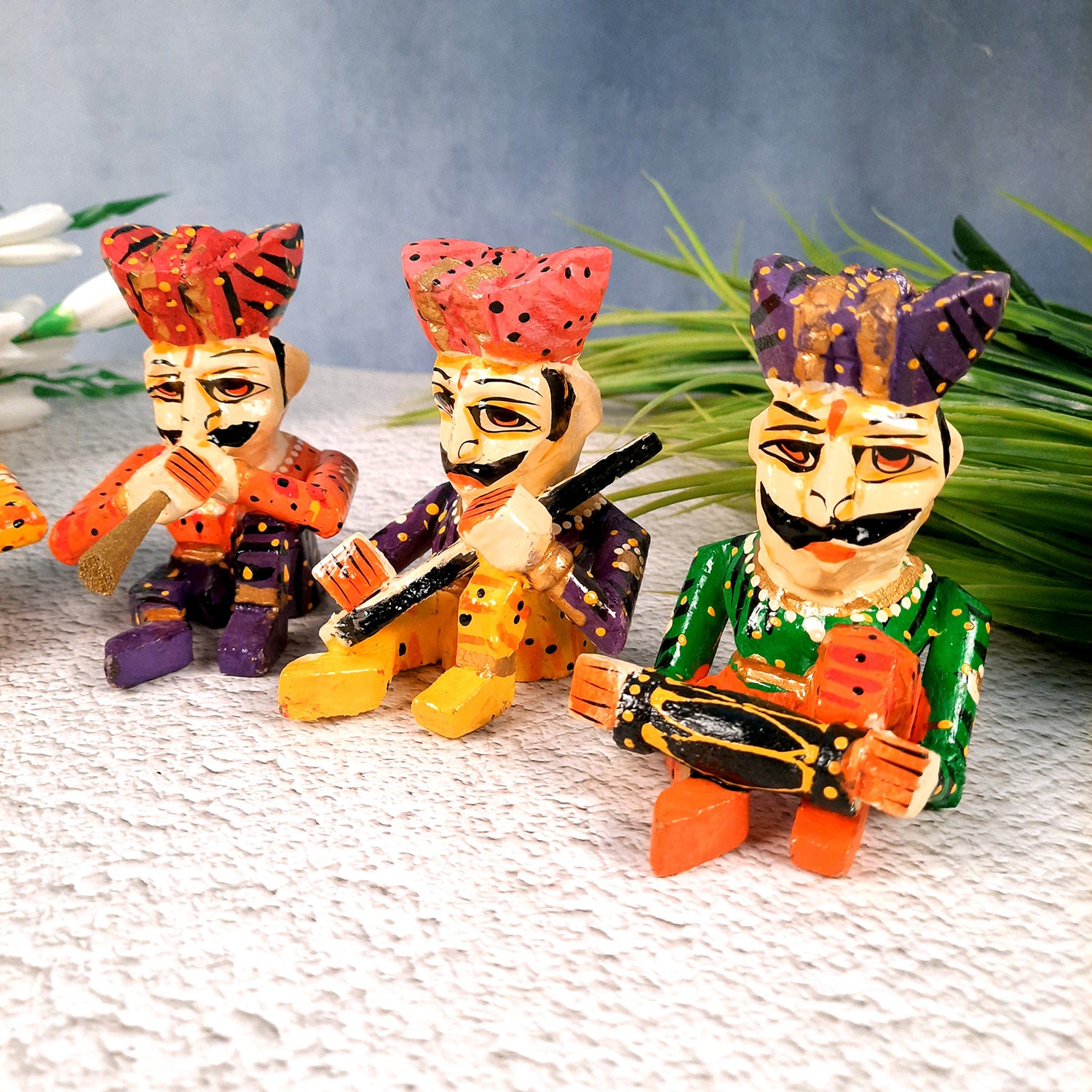 Rajasthani Musician Showpiece | Babla Musicians - For Table & Home Decor - 4 Inch -Set of 5 - Apkamart