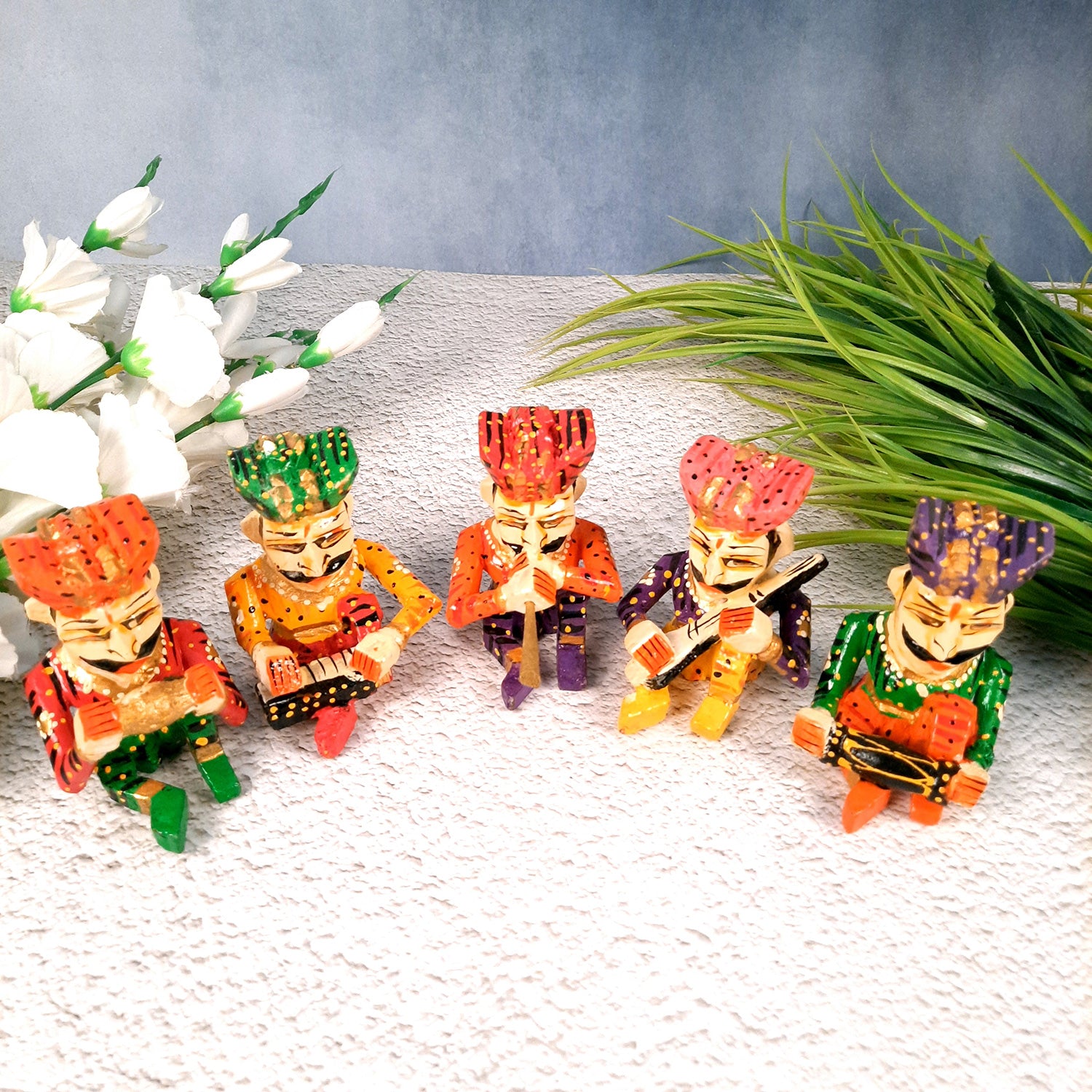 Rajasthani Musician Showpiece | Babla Musicians - For Table & Home Decor - 4 Inch -Set of 5 - Apkamart