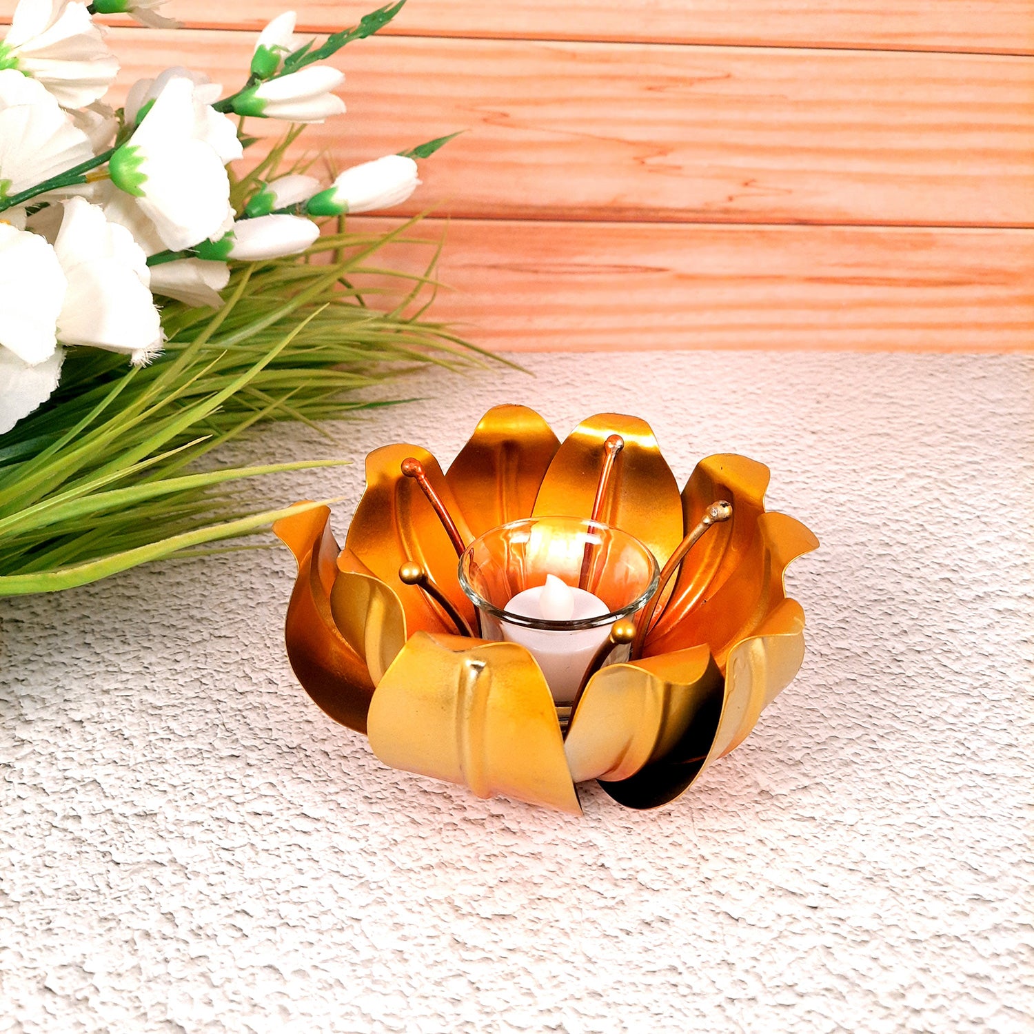 Decorative Lotus T Light Candle Holder- 4 inch-Apkamart