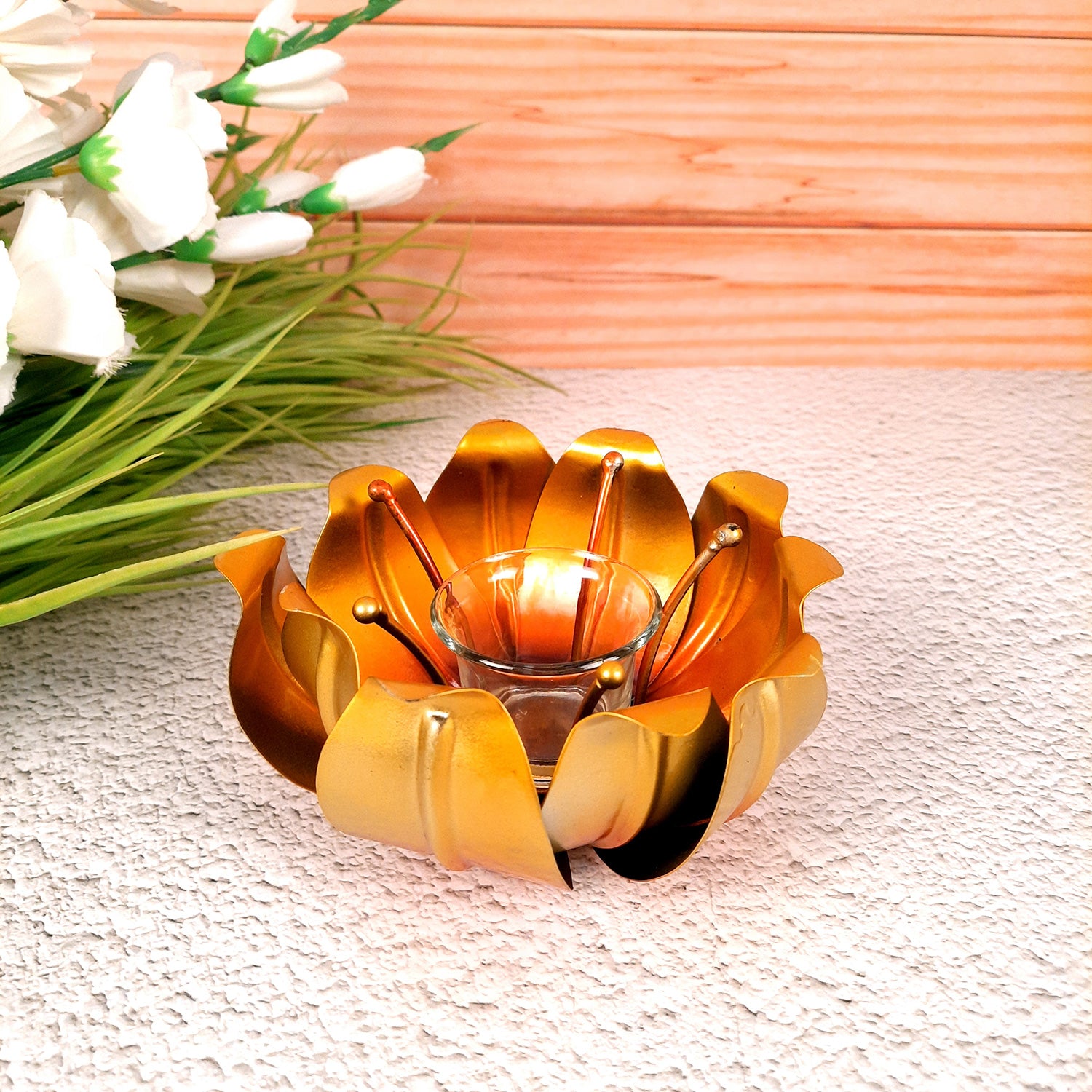 Decorative Lotus T Light Candle Holder- 4 inch-Apkamart
