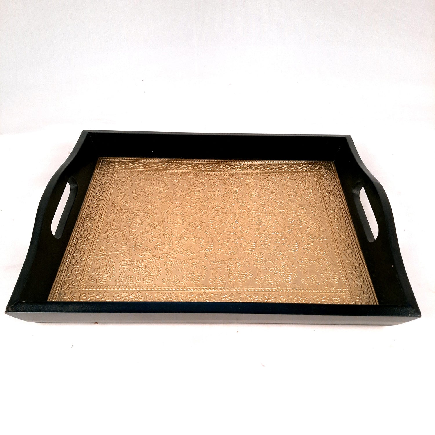Brass Tray | Wooden Serving Tray Set - For Serving, Dining, Kitchen - Apkamart