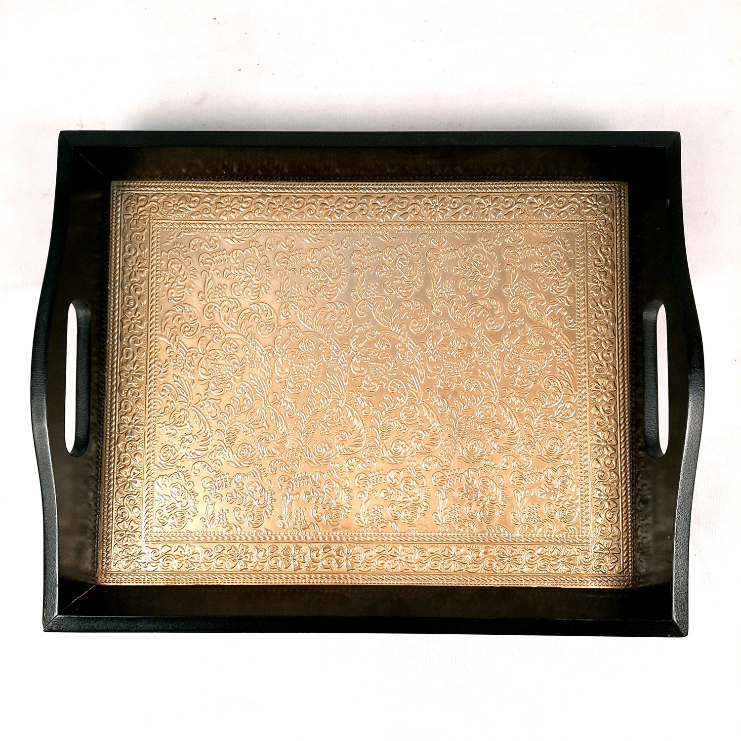 Brass Tray | Wooden Serving Tray Set - For Serving, Dining, Kitchen - Apkamart