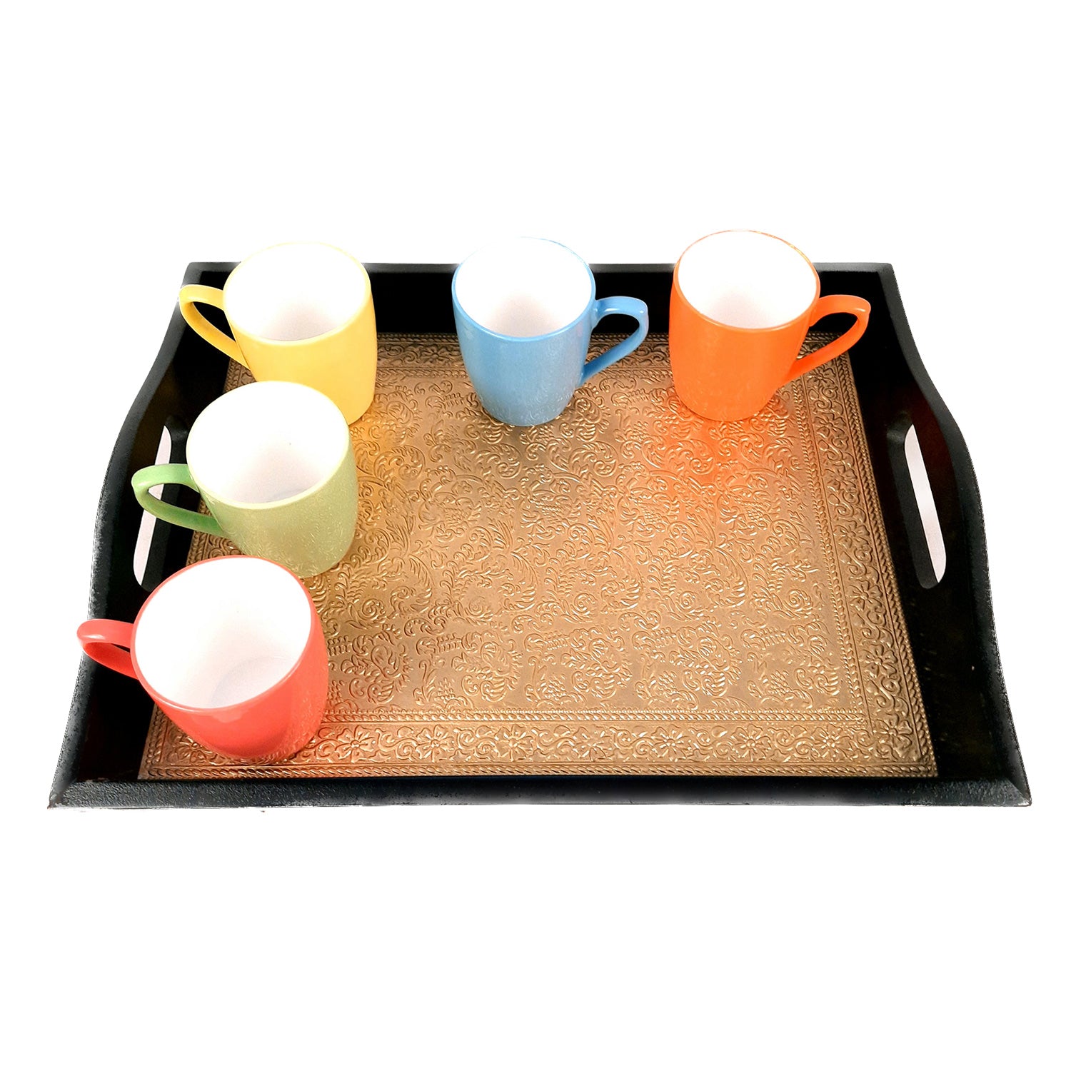 Brass Tray | Wooden Serving Tray Set - For Serving, Dining, Kitchen - Apkamart