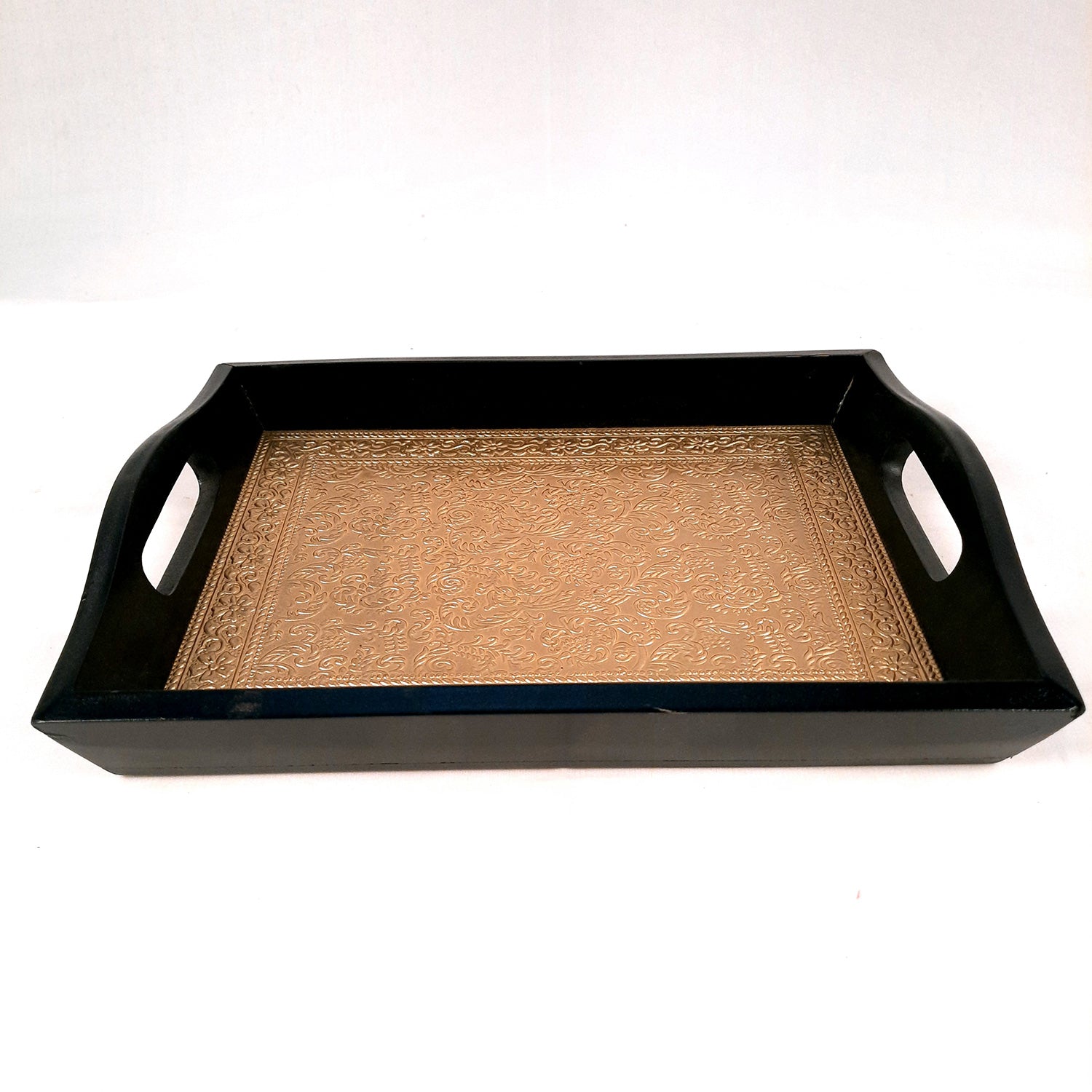Brass Tray | Wooden Serving Tray Set - For Serving, Dining, Kitchen - Apkamart