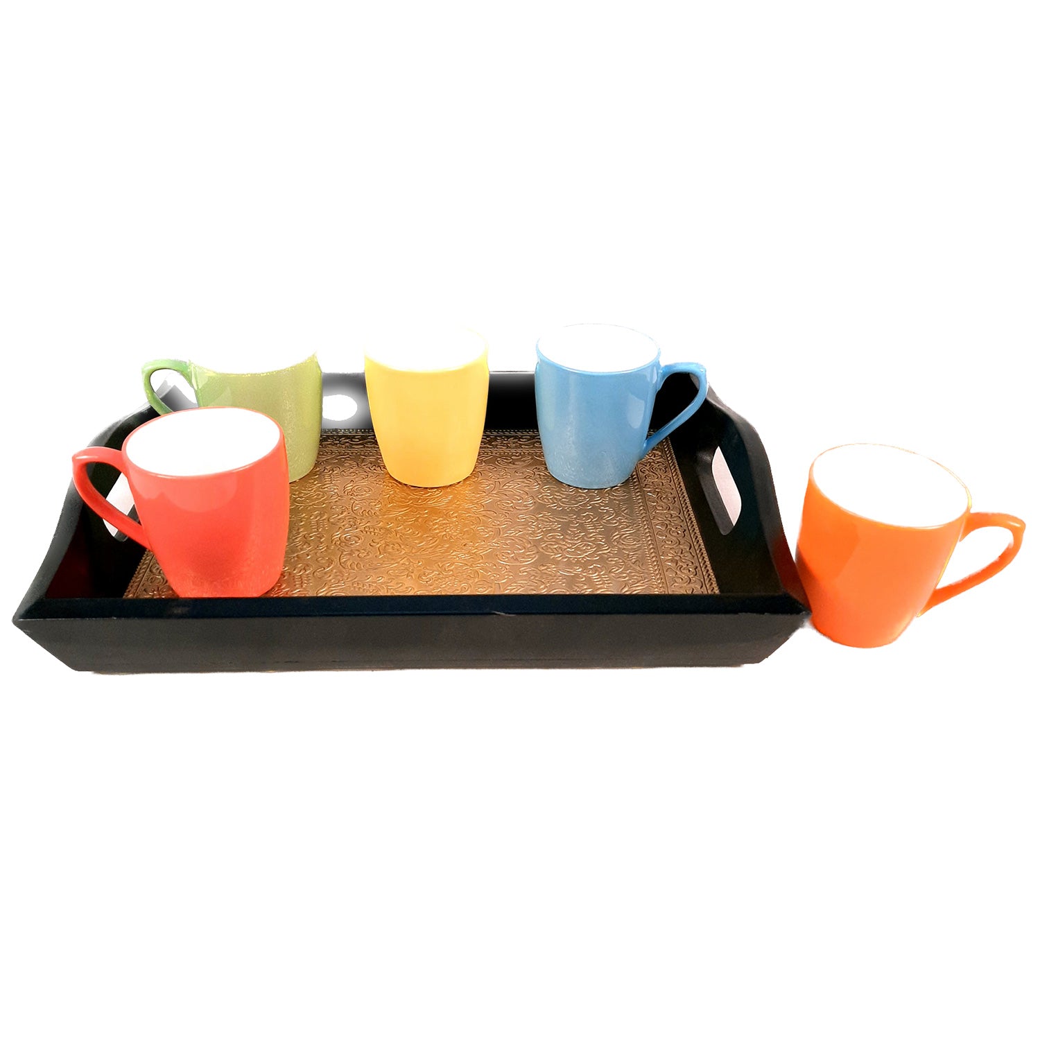 Brass Tray | Wooden Serving Tray Set - For Serving, Dining, Kitchen - Apkamart