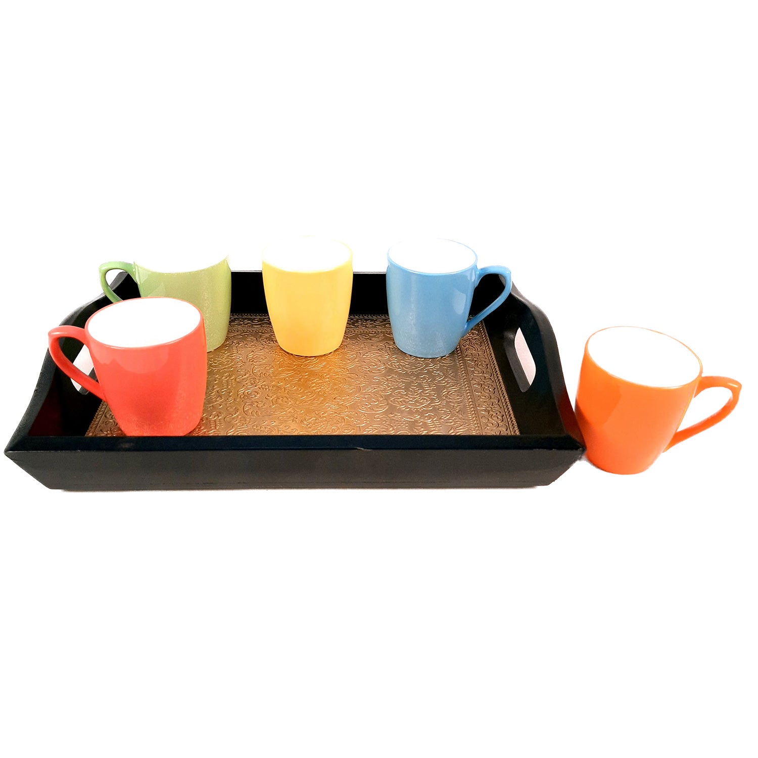 Tray Wooden - Brass | Tea & Snacks Serving Platter | Decorative Handcrafted Trays - for Home, Dining Table, Kitchen Decor | Wedding & Housewarming Gift- 16 Inch (Set of 3)