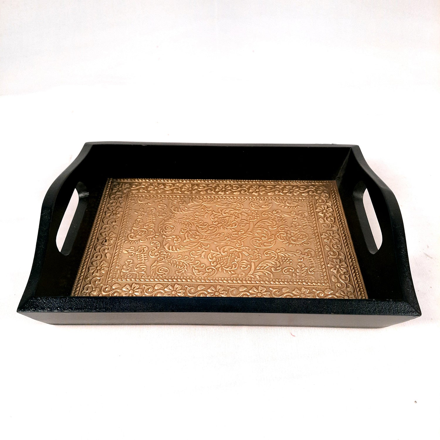 Brass Tray | Wooden Serving Tray Set - For Serving, Dining, Kitchen - Apkamart