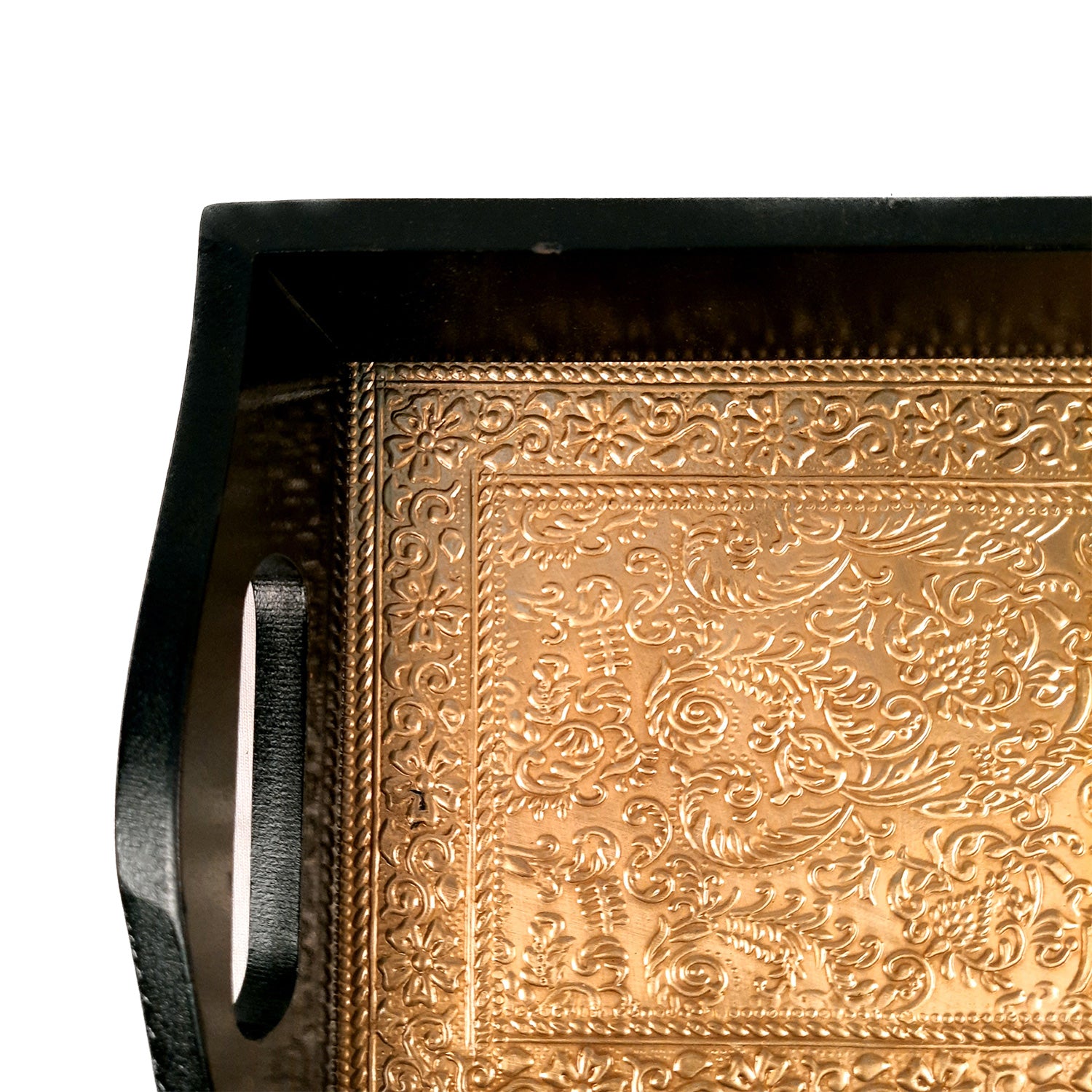 Brass Tray | Wooden Tea & Snacks Serving Platter Wooden | Tray With Handles - for Home, Dining Table, Kitchen Decor, Restaurants, Office, Cafe & Gifts - 14 Inch - Apkamart