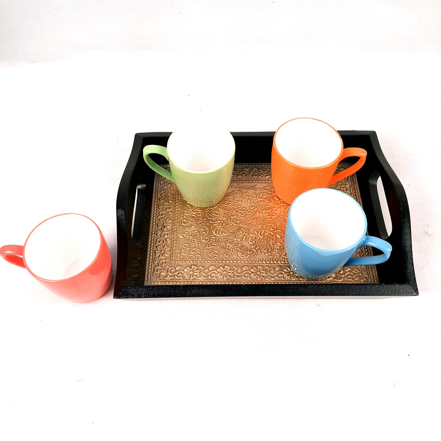 Brass Tray | Wooden Serving Tray Set - For Serving, Dining, Kitchen - Apkamart