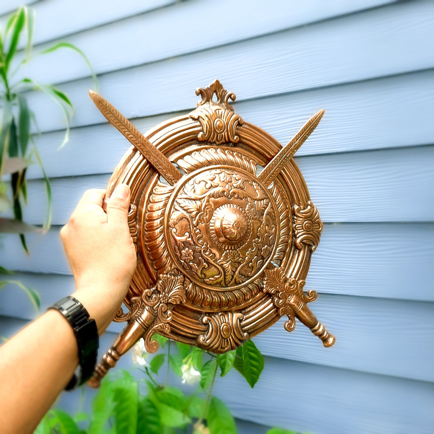 Samurai Dhal Talvar Set | Sword & Shield Wall Hanging - For Home & Wall Decor - 14 Inch - Apkamart