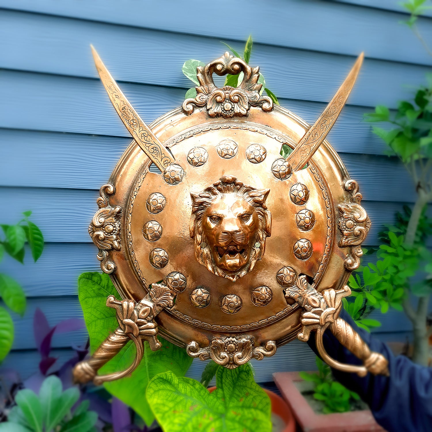 Dhal Talwar Wall Hanging - Lion Design - For Home & Wall Decor, Living Room Decoration - Apkamart