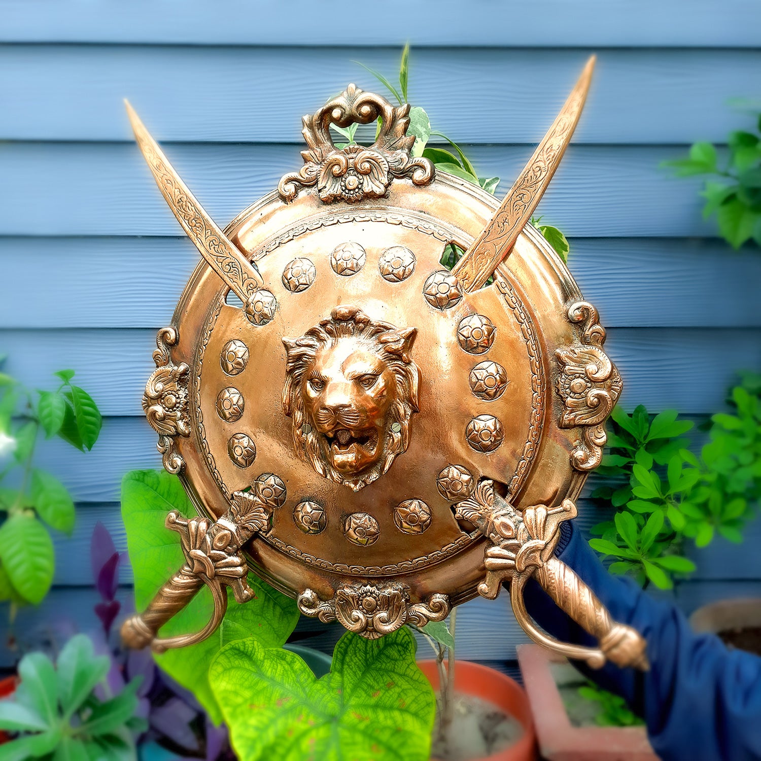 Dhal Talwar Wall Hanging - Lion Design - For Home & Wall Decor, Living Room Decoration - Apkamart